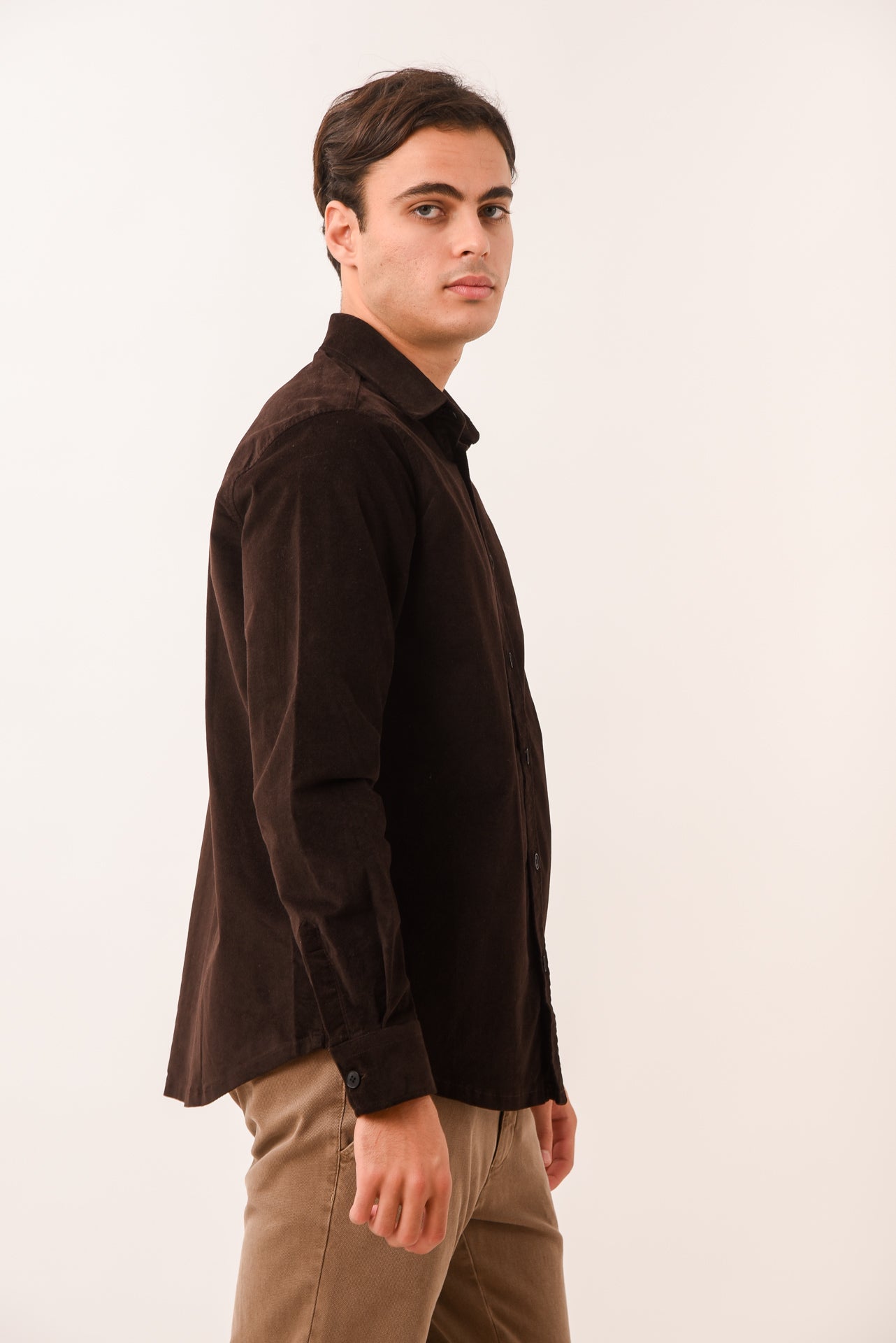 ΑΝΔΡΙΚΟ OVERSHIRT LES GENT'S ΚΑΦΕ ΜΟΝΟΧΡΩΜΟ