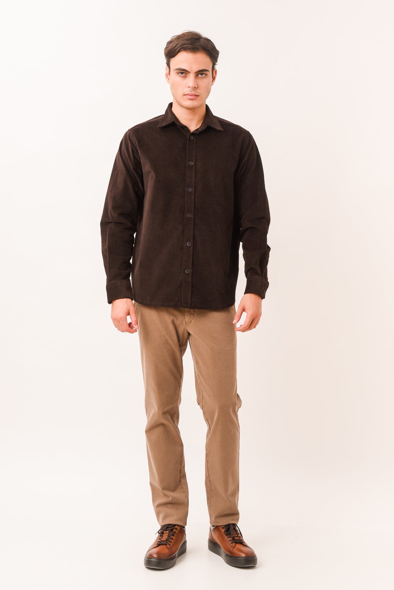 ΑΝΔΡΙΚΟ OVERSHIRT LES GENT'S ΚΑΦΕ ΜΟΝΟΧΡΩΜΟ