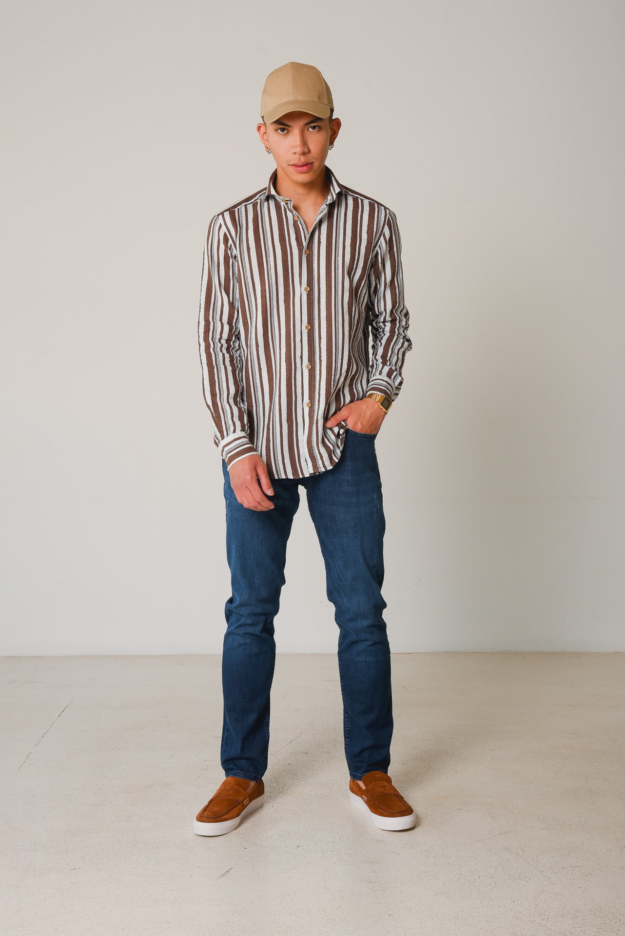 ΑΝΔΡΙΚΟ ΠΟΥΚΑΜΙΣΟ ΜΕ REX ΓΙΑΚΑ PORTOBELLO'S ΚΑΦΕ ΡΙΓΕ ΛΙΝΟ ΠΛΥΜΕΝΟ MODERN FIT