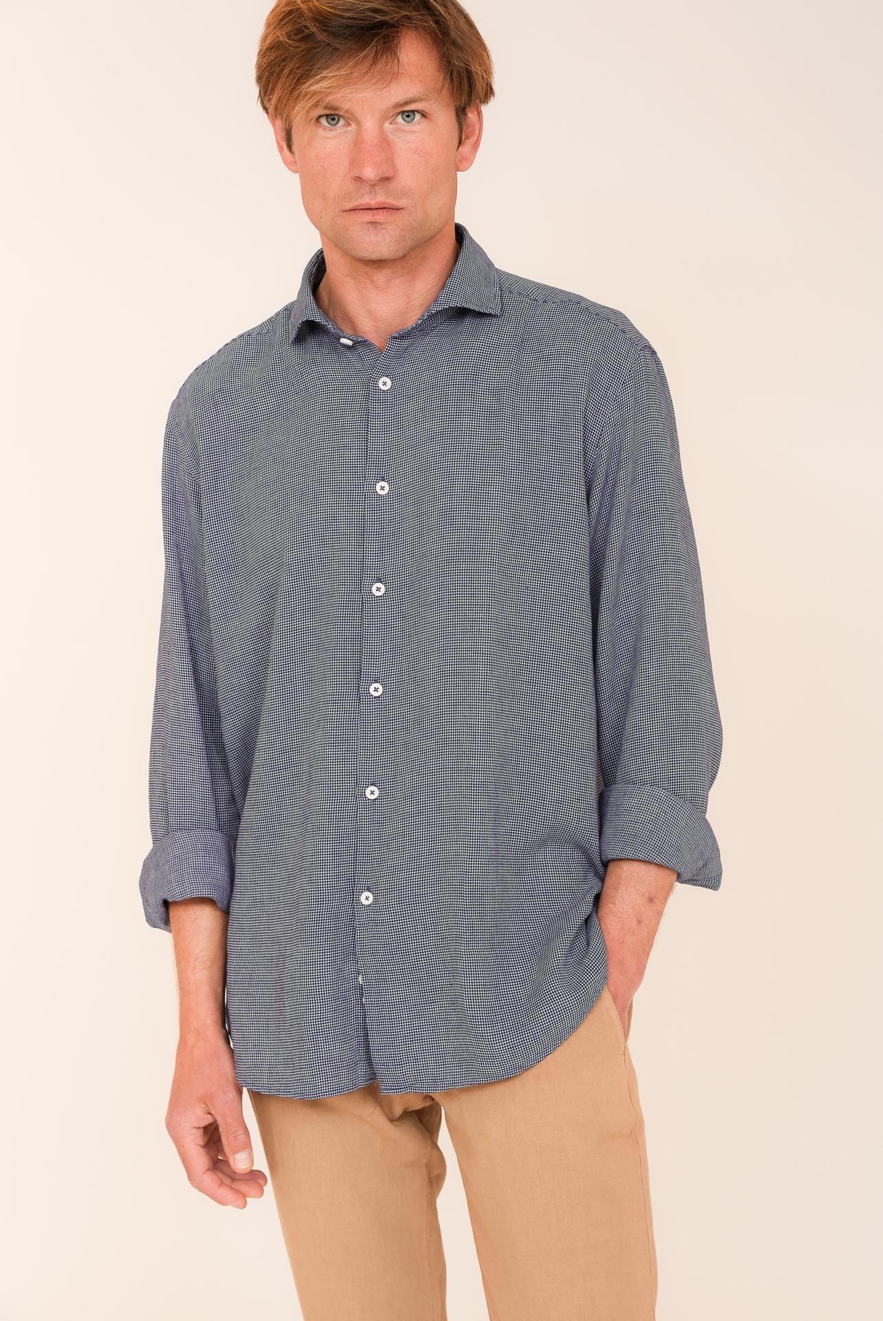 ΑΝΔΡΙΚΟ ΠΟΥΚΑΜΙΣΟ ΜΕ REX ΓΙΑΚΑ PORTOBELLO'S INDIGO ΜΕ ΜΙΚΡΟΣΧΕΔΙΟ REGULAR FIT