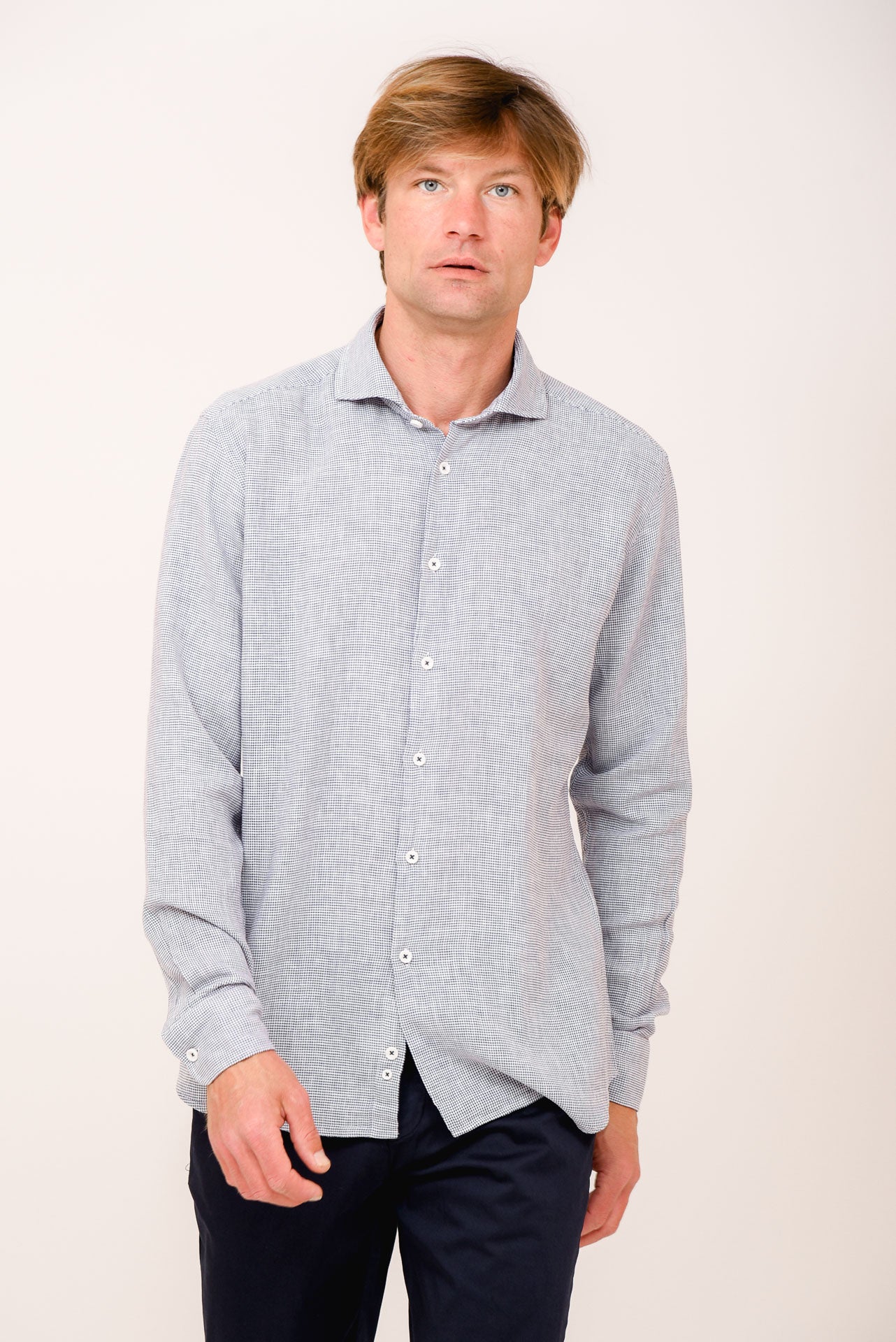 ΑΝΔΡΙΚΟ ΠΟΥΚΑΜΙΣΟ ΜΕ REX ΓΙΑΚΑ PORTOBELLO'S ΜΠΛΕ ΑΝΟΙΧΤΟ ΜΕ ΜΙΚΡΟΣΧΕΔΙΟ SLIM FIT