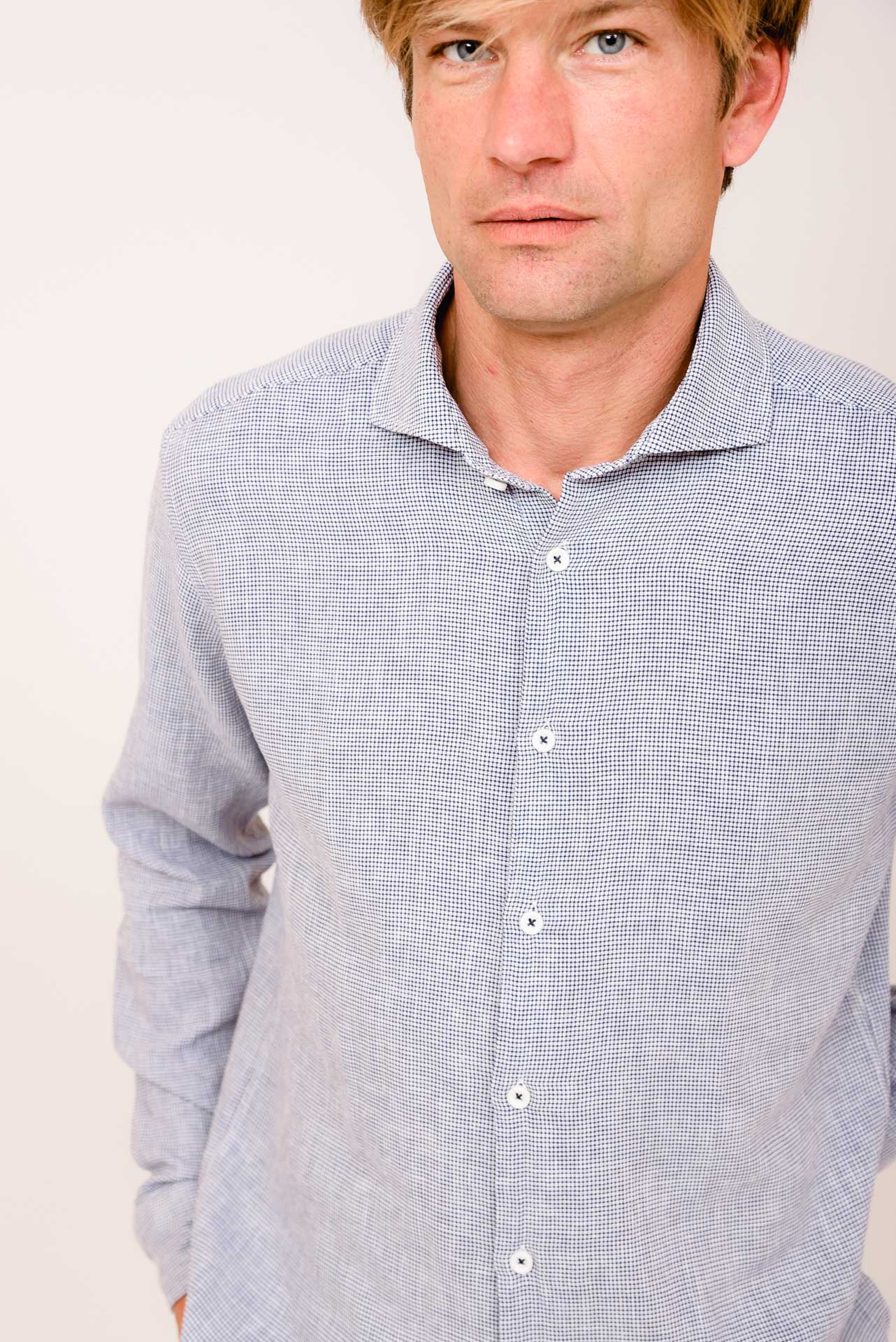 ΑΝΔΡΙΚΟ ΠΟΥΚΑΜΙΣΟ ΜΕ REX ΓΙΑΚΑ PORTOBELLO'S ΜΠΛΕ ΑΝΟΙΧΤΟ ΜΕ ΜΙΚΡΟΣΧΕΔΙΟ SLIM FIT