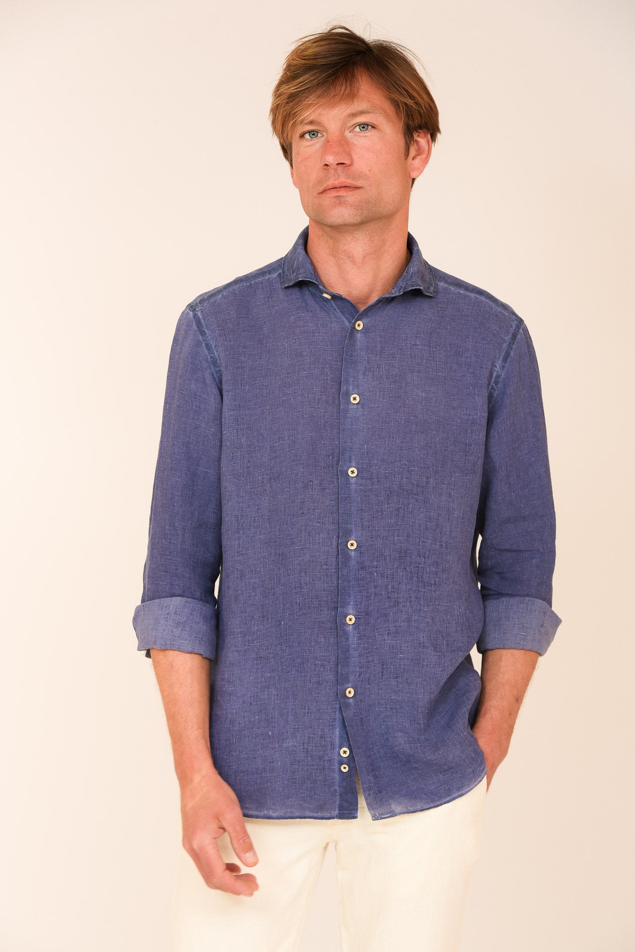 ΑΝΔΡΙΚΟ ΠΟΥΚΑΜΙΣΟ ΜΕ REX ΓΙΑΚΑ PORTOBELLO'S ΜΠΛΕ ΤΖΙΝ ΛΙΝΟ ΠΛΥΜΕΝΟ