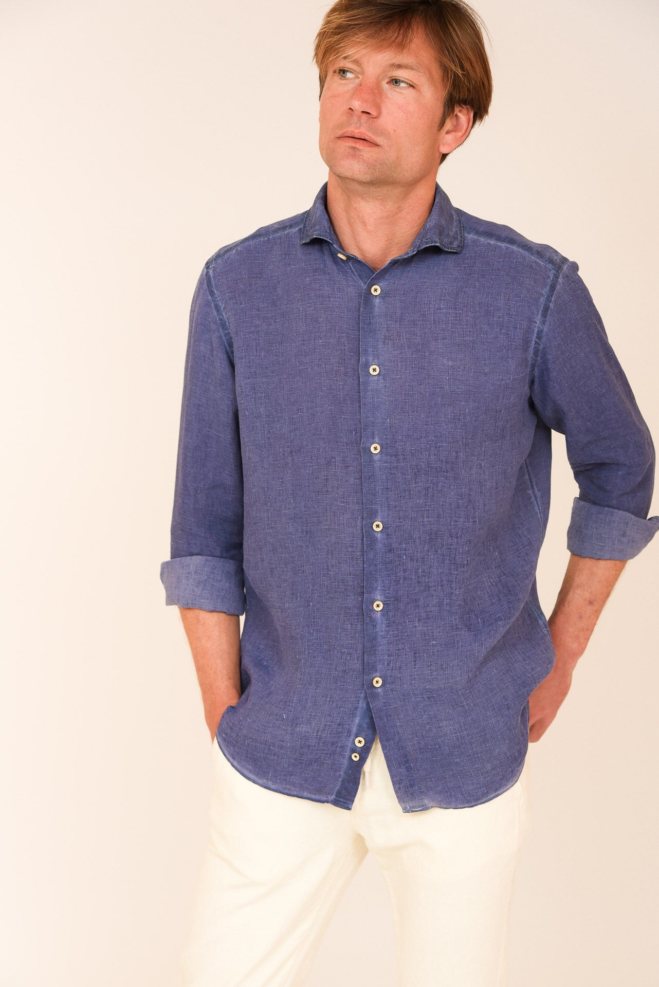 ΑΝΔΡΙΚΟ ΠΟΥΚΑΜΙΣΟ ΜΕ REX ΓΙΑΚΑ PORTOBELLO'S ΜΠΛΕ ΤΖΙΝ ΛΙΝΟ ΠΛΥΜΕΝΟ