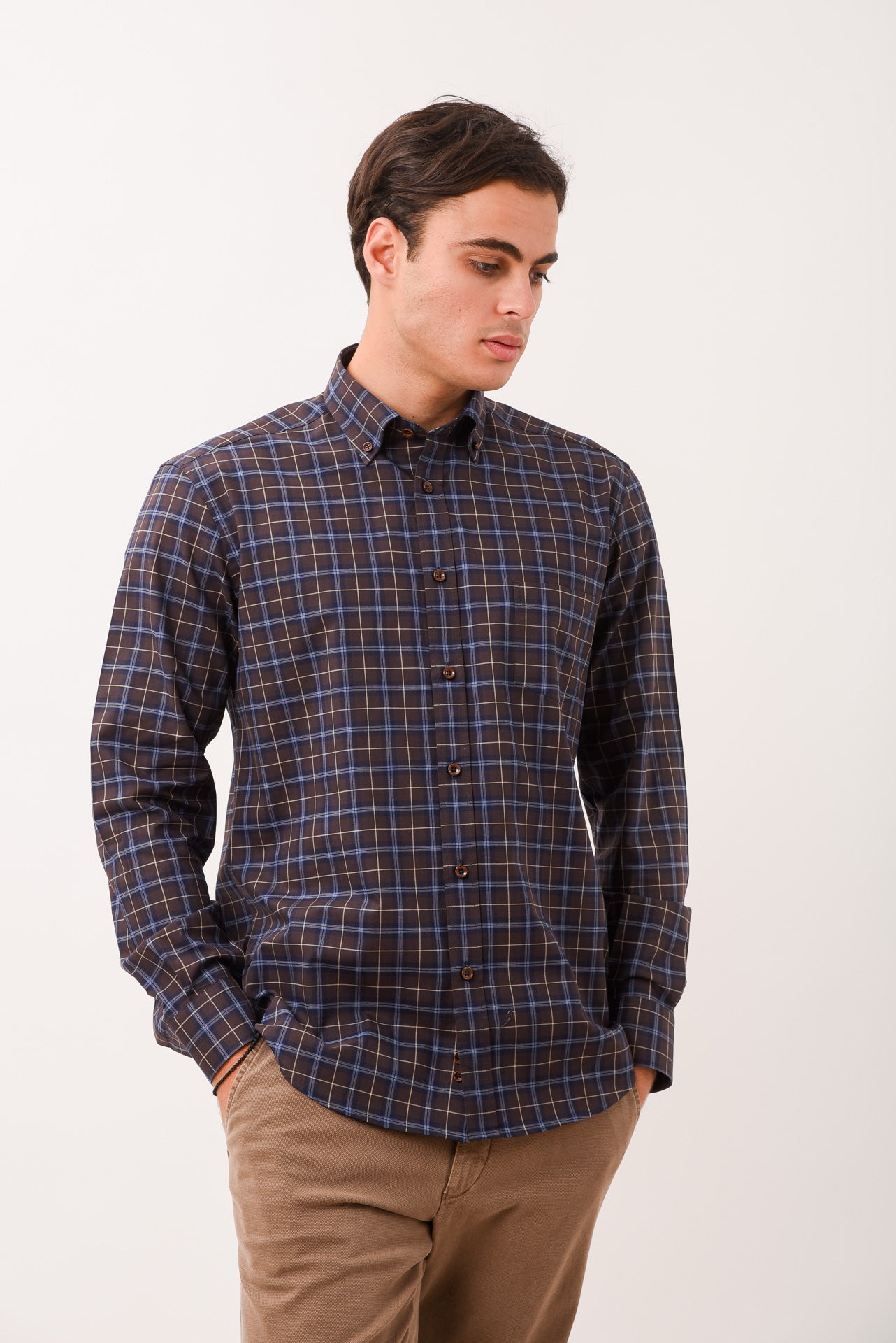 ΑΝΔΡΙΚΟ ΠΟΥΚΑΜΙΣΟ PORTOBELLO'S ΜΕ BUTTON DOWN ΓΙΑΚΑ ΣΕ ΚΑΦΕ-ΜΠΛΕ ΑΠΟΧΡΩΣΗ
