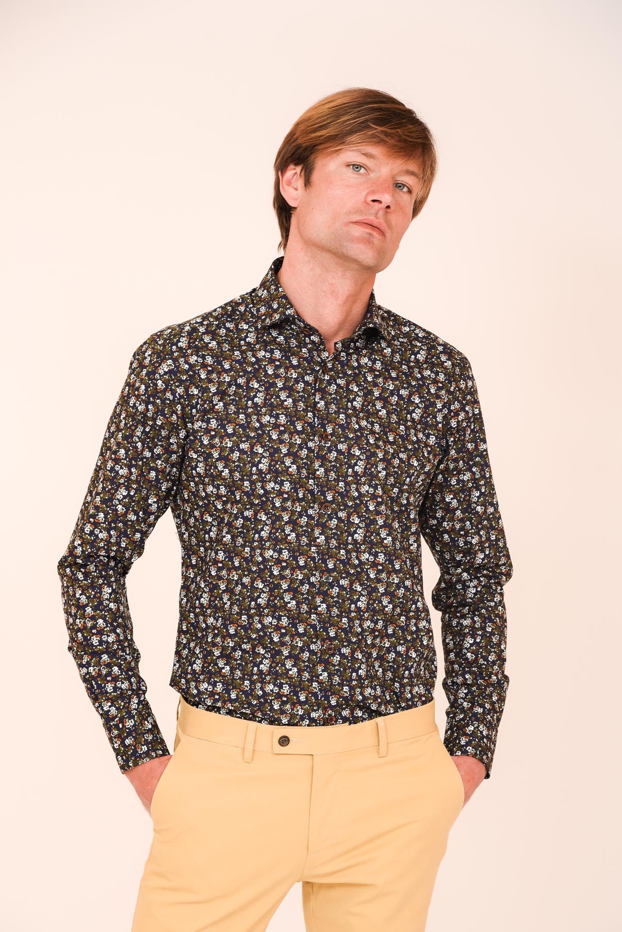 ΑΝΔΡΙΚΟ ΠΟΥΚΑΜΙΣΟ ΜΕ REX ΓΙΑΚΑ PORTOBELLO'S ΜΠΕΖ ΜΠΛΕ FLORAL SLIM FIT