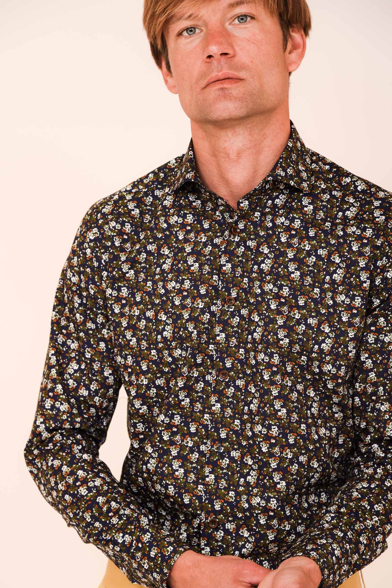 ΑΝΔΡΙΚΟ ΠΟΥΚΑΜΙΣΟ ΜΕ REX ΓΙΑΚΑ PORTOBELLO'S ΜΠΕΖ ΜΠΛΕ FLORAL SLIM FIT