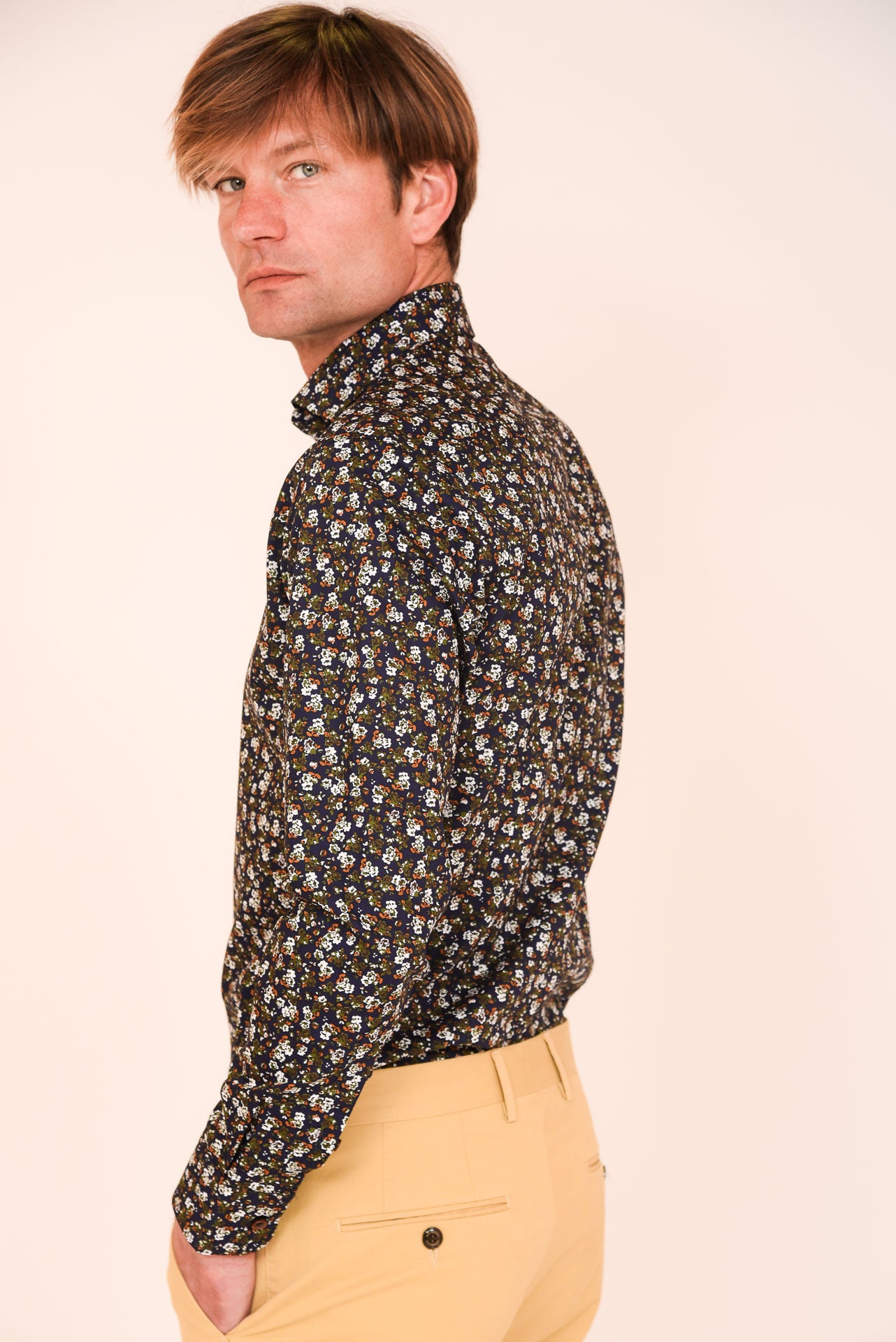 ΑΝΔΡΙΚΟ ΠΟΥΚΑΜΙΣΟ ΜΕ REX ΓΙΑΚΑ PORTOBELLO'S ΜΠΕΖ ΜΠΛΕ FLORAL SLIM FIT