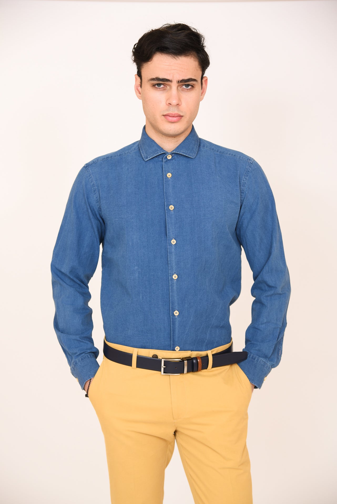 ΑΝΔΡΙΚΟ ΠΟΥΚΑΜΙΣΟ ΜΕ REX ΓΙΑΚΑ PORTOBELLO'S DENIM ΑΠΟΧΡΩΣΗ SLIM FIT