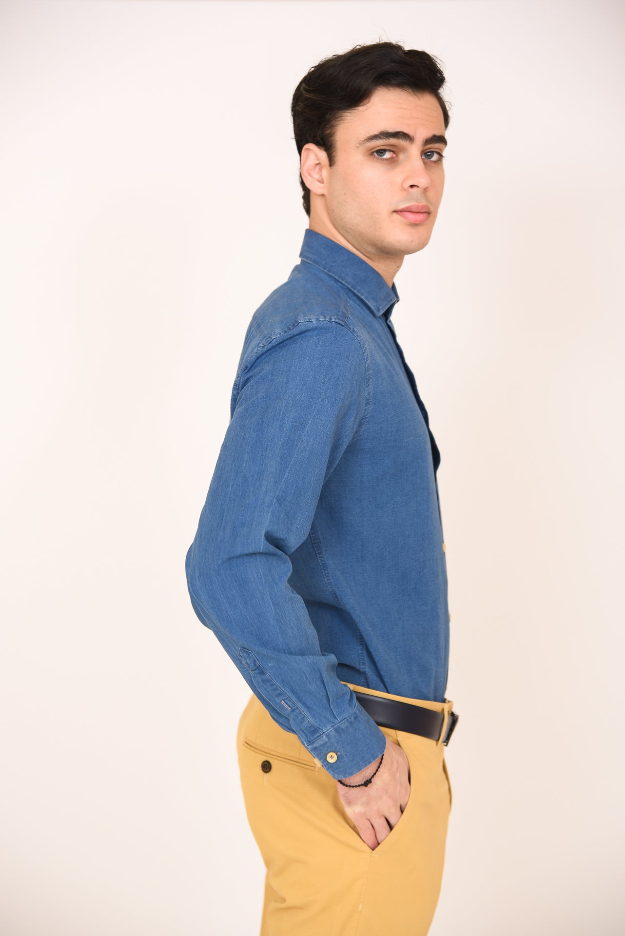 ΑΝΔΡΙΚΟ ΠΟΥΚΑΜΙΣΟ ΜΕ REX ΓΙΑΚΑ PORTOBELLO'S DENIM ΑΠΟΧΡΩΣΗ SLIM FIT