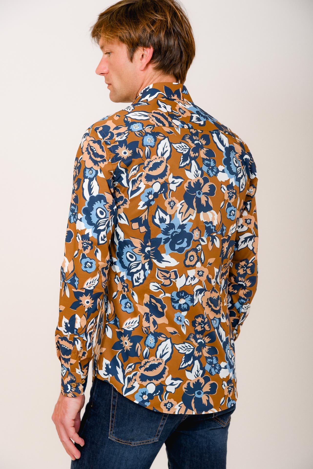 ΑΝΔΡΙΚΟ ΠΟΥΚΑΜΙΣΟ ΜΕ REX ΓΙΑΚΑ PORTOBELLO'S ΜΠΕΖ ΜΠΛΕ ΜΕ ΕΝΤΟΝΑ FLORAL ΣΧΕΔΙΑ