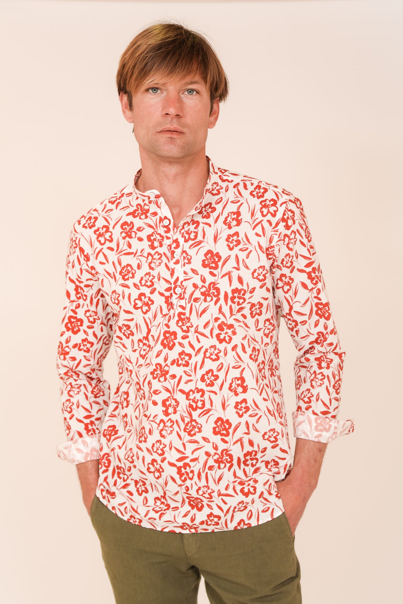 ΑΝΔΡΙΚΟ ΠΟΥΚΑΜΙΣΟ ΜΕ MAO ΓΙΑΚΑ PORTOBELLO'S ΛΕΥΚΟ ΜΕ ΚΕΡΑΜΙΔΙ ΛΟΥΛΟΥΔΙΑ MODERN FIT