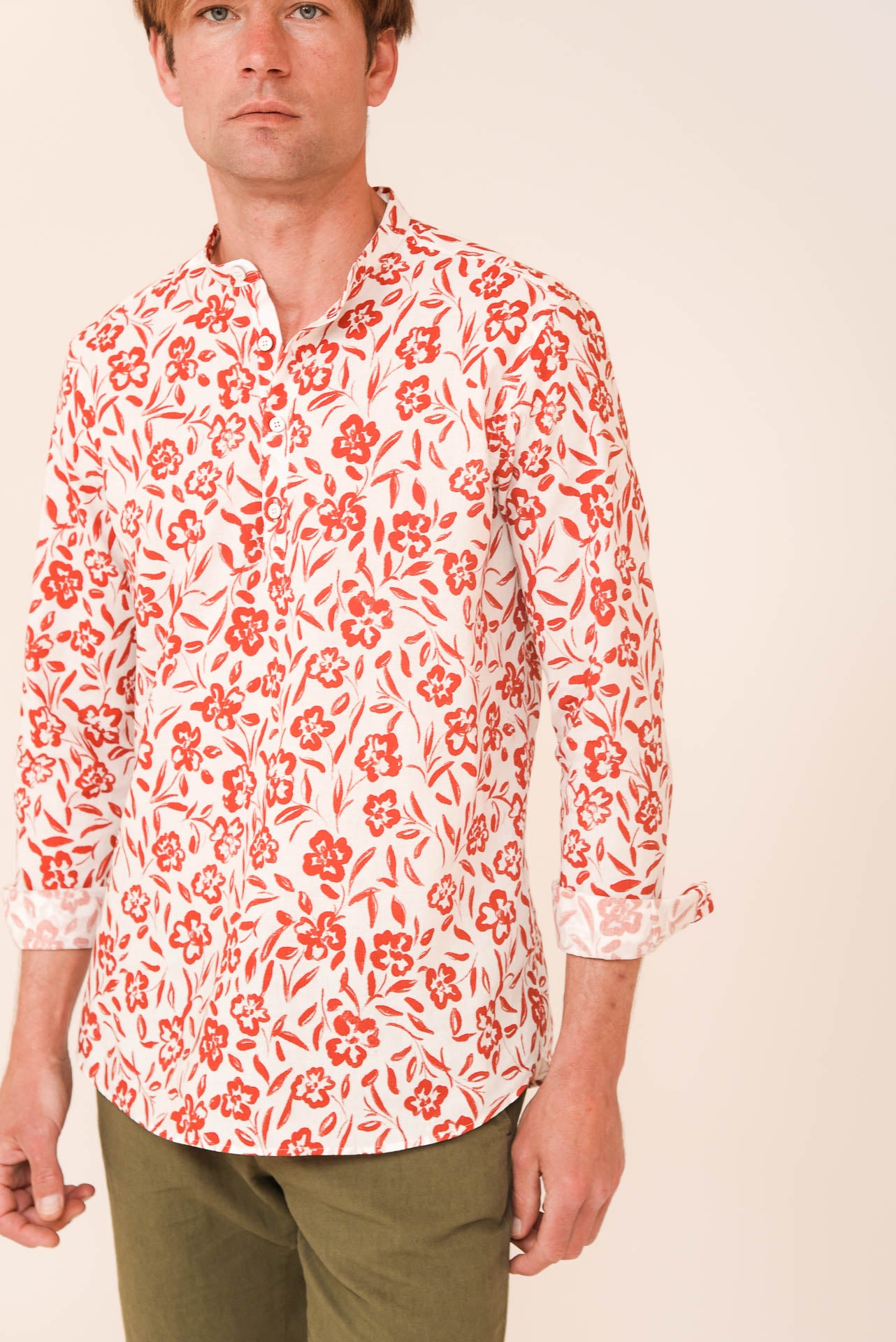 ΑΝΔΡΙΚΟ ΠΟΥΚΑΜΙΣΟ ΜΕ MAO ΓΙΑΚΑ PORTOBELLO'S ΛΕΥΚΟ ΜΕ ΚΕΡΑΜΙΔΙ ΛΟΥΛΟΥΔΙΑ MODERN FIT