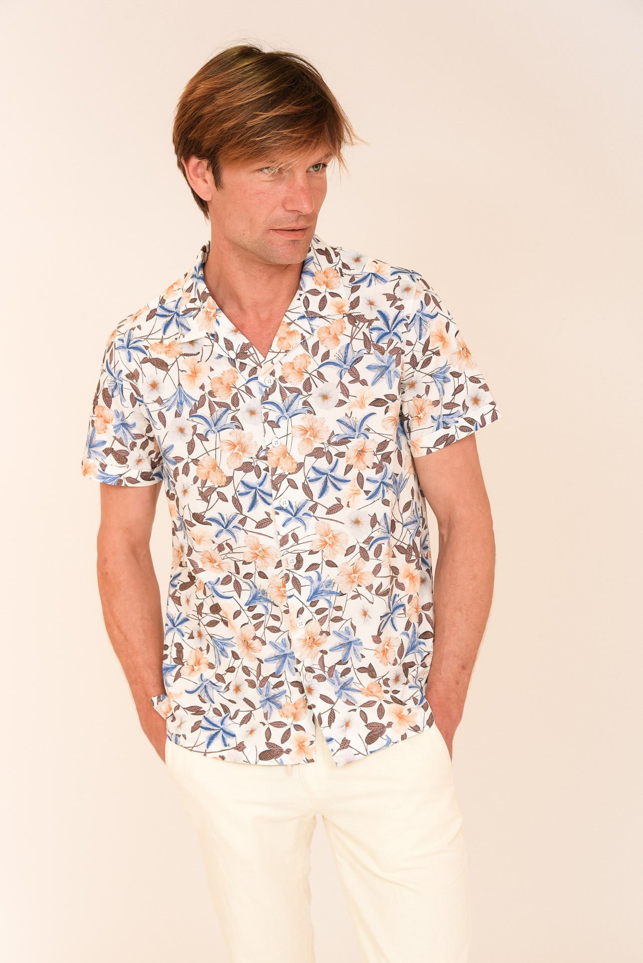 ΑΝΔΡΙΚΟ ΚΟΝΤΟΜΑΝΙΚΟ ΠΟΥΚΑΜΙΣΟ ΜΕ BYRON ΓΙΑΚΑ PORTOBELLO'S ΜΠΕΖ ΚΑΦΕ FLORAL REGULAR FIT