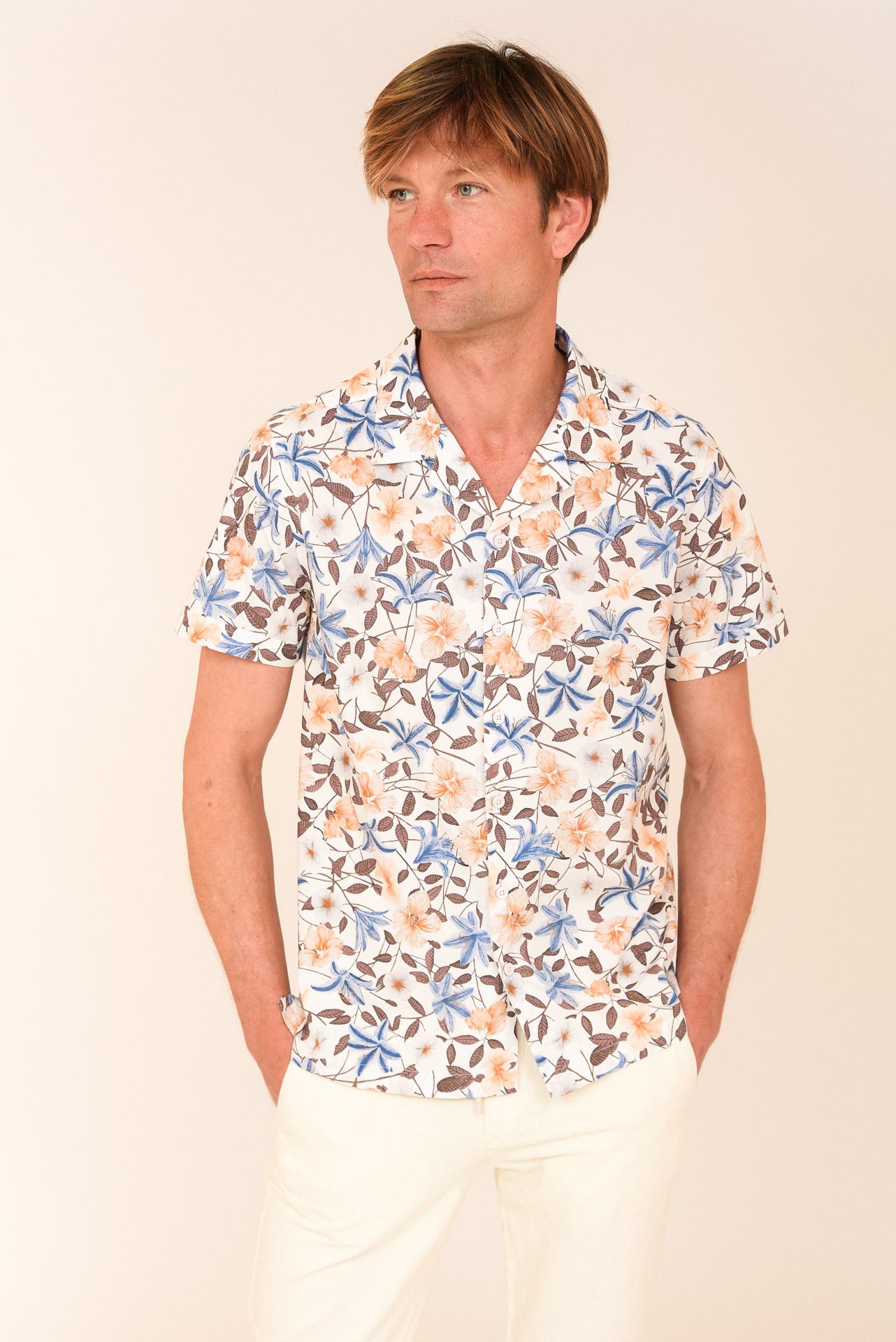 ΑΝΔΡΙΚΟ ΚΟΝΤΟΜΑΝΙΚΟ ΠΟΥΚΑΜΙΣΟ ΜΕ BYRON ΓΙΑΚΑ PORTOBELLO'S ΜΠΕΖ ΚΑΦΕ FLORAL REGULAR FIT