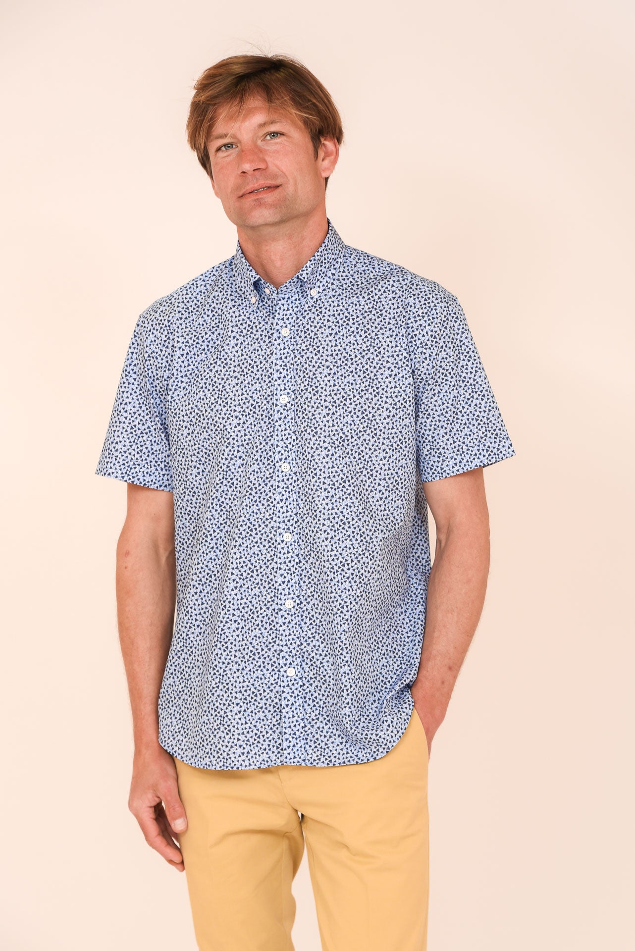 ΑΝΔΡΙΚΟ ΚΟΝΤΟΜΑΝΙΚΟ ΠΟΥΚΑΜΙΣΟ ΜΕ BUTTON DOWN ΓΙΑΚΑ PORTOBELLO'S ΜΠΛΕ ΜΙΚΡΟΣΧΕΔΙΟ REGULAR FIT