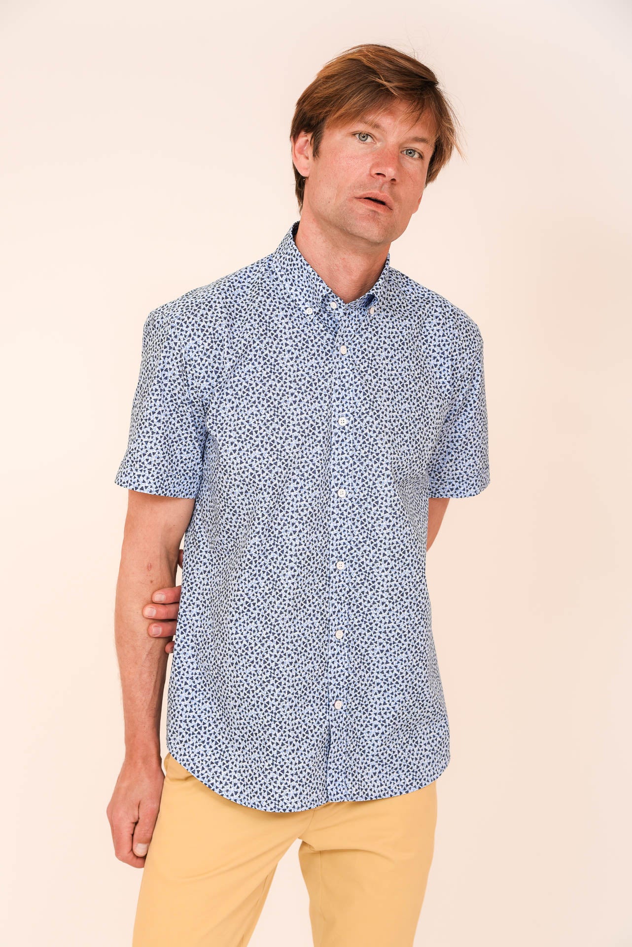 ΑΝΔΡΙΚΟ ΚΟΝΤΟΜΑΝΙΚΟ ΠΟΥΚΑΜΙΣΟ ΜΕ BUTTON DOWN ΓΙΑΚΑ PORTOBELLO'S ΜΠΛΕ ΜΙΚΡΟΣΧΕΔΙΟ REGULAR FIT