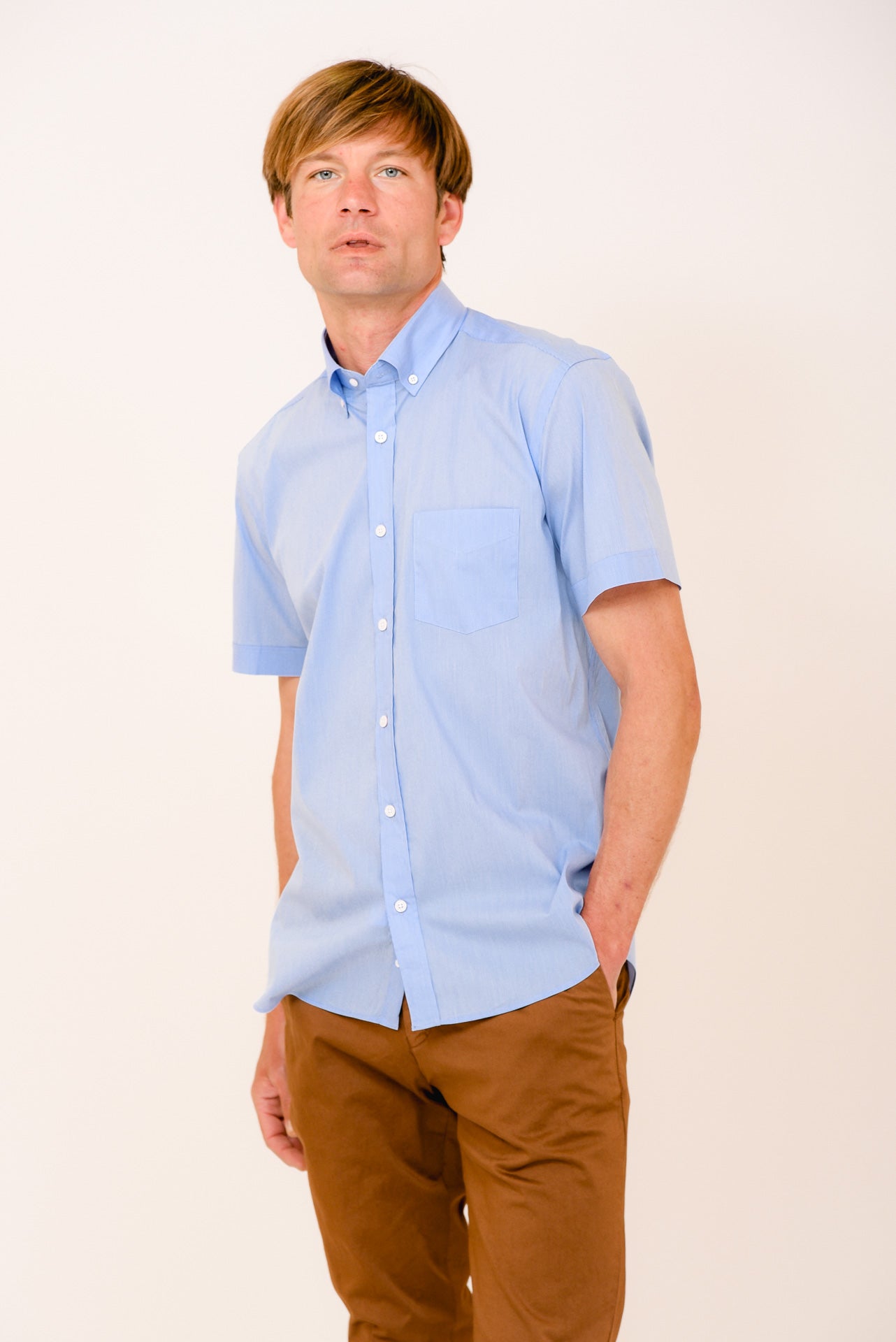 ΑΝΔΡΙΚΟ ΚΟΝΤΟΜΑΝΙΚΟ ΠΟΥΚΑΜΙΣΟ ΜΕ BUTTON DOWN ΓΙΑΚΑ PORTOBELLO'S ΣΙΕΛ ΜΟΝΟΧΡΩΜΟ REGULAR FIT