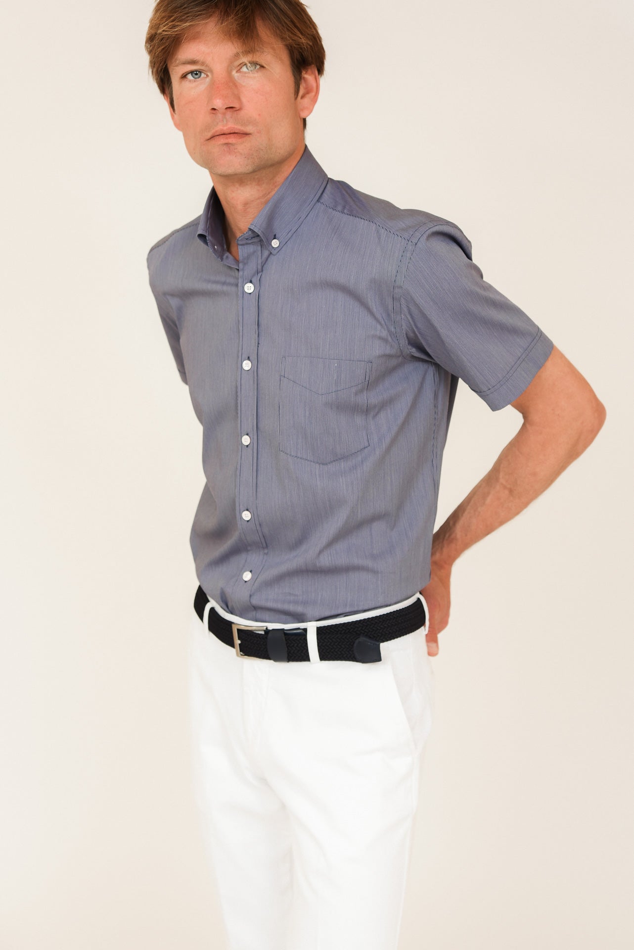 ΑΝΔΡΙΚΟ ΚΟΝΤΟΜΑΝΙΚΟ ΠΟΥΚΑΜΙΣΟ ΜΕ BUTTON DOWN ΓΙΑΚΑ PORTOBELLO'S ΜΠΛΕ DENIM ΚΑΝΟΝΙΚΗ ΓΡΑΜΜΗ