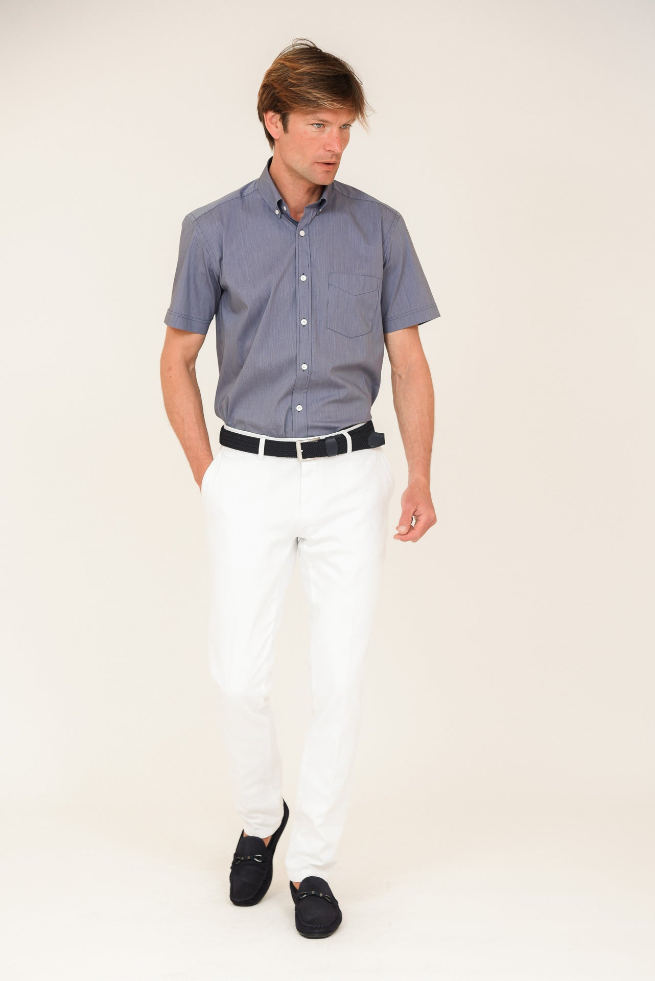 ΑΝΔΡΙΚΟ ΚΟΝΤΟΜΑΝΙΚΟ ΠΟΥΚΑΜΙΣΟ ΜΕ BUTTON DOWN ΓΙΑΚΑ PORTOBELLO'S ΜΠΛΕ DENIM ΚΑΝΟΝΙΚΗ ΓΡΑΜΜΗ