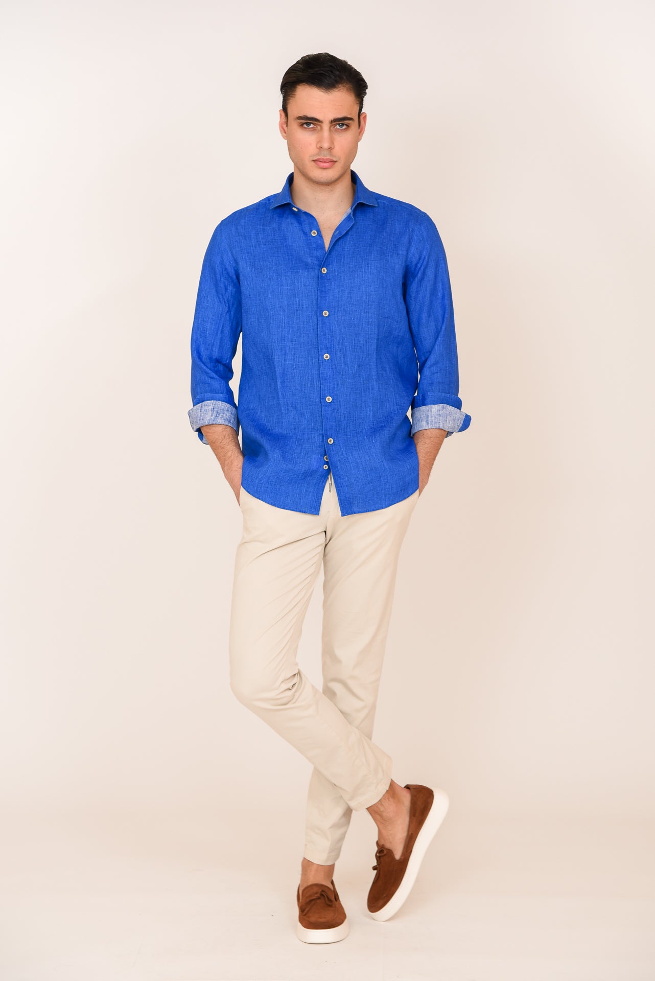 ΑΝΔΡΙΚΟ ΠΟΥΚΑΜΙΣΟ ΜΕ REX ΓΙΑΚΑ PORTOBELLO'S ΡΟΥΑ ΛΙΝΟ ΠΛΥΜΕΝΟ REGULAR FIT