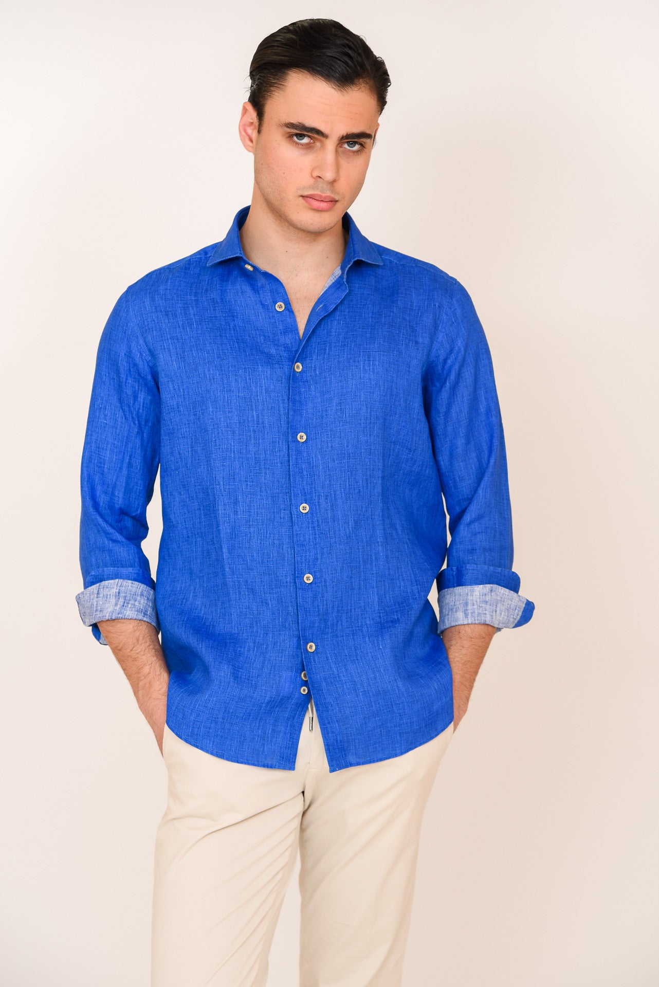 ΑΝΔΡΙΚΟ ΠΟΥΚΑΜΙΣΟ ΜΕ REX ΓΙΑΚΑ PORTOBELLO'S ΡΟΥΑ ΛΙΝΟ ΠΛΥΜΕΝΟ REGULAR FIT