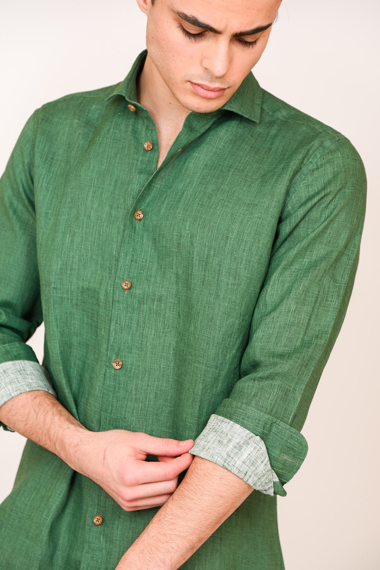 ΑΝΔΡΙΚΟ ΠΟΥΚΑΜΙΣΟ ΜΕ REX ΓΙΑΚΑ PORTOBELLO'S ΠΡΑΣΙΝΟ ΛΙΝΟ ΜΕ ΜΠΕΖ ΚΟΥΜΠΙΑ