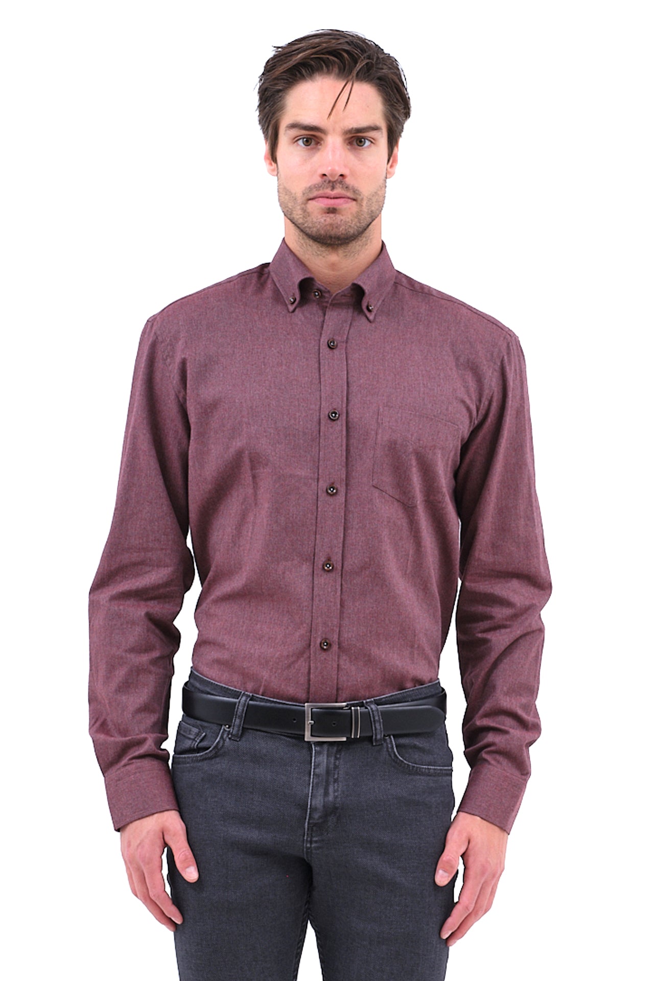 ΑΝΔΡΙΚΟ ΠΟΥΚΑΜΙΣΟ PORTOBELLO'S ΜΠΟΡΝΤΟ ΜΟΝΟΧΡΩΜΟ ΜΕ BUTTON DOWN ΓΙΑΚΑ