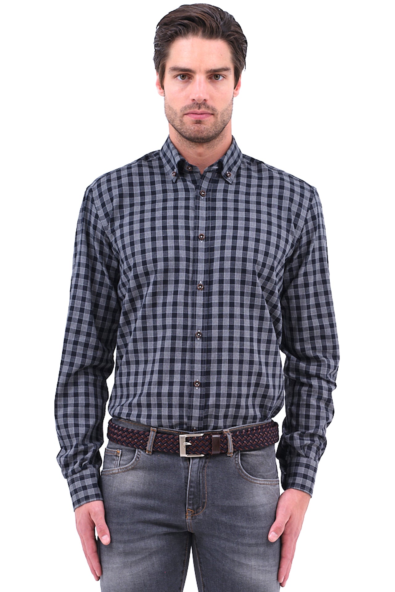 ΑΝΔΡΙΚΟ ΠΟΥΚΑΜΙΣΟ ΚΑΡΟ ΣΕ ΓΚΡΙ ΑΠΟΧΡΩΣΗ ME BUTTON DOWN ΓΙΑΚΑ