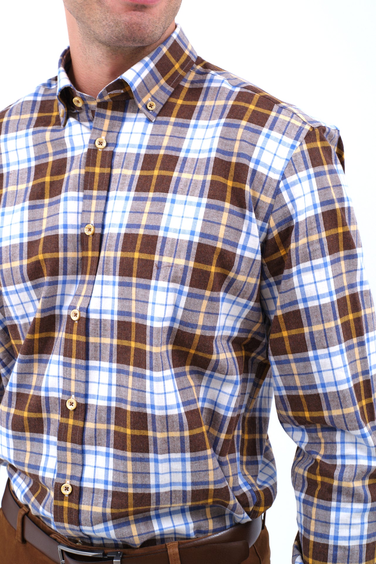 ΑΝΔΡΙΚΟ ΠΟΥΚΑΜΙΣΟ ΚΑΡΟ ΚΑΦΕ ΜΠΛΕ ΚΙΤΡΙΝΟ PORTOBELLO'S ΜΕ BUTTON DOWN ΓΙΑΚΑ