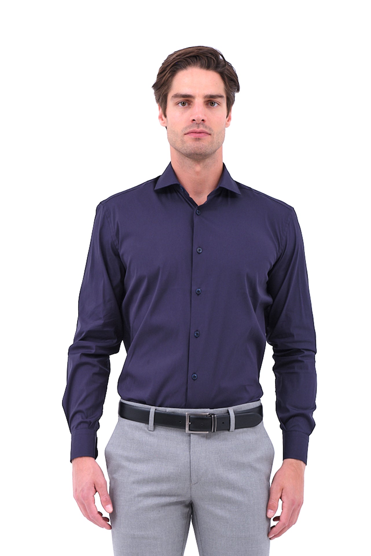 ΑΝΔΡΙΚΟ ΠΟΥΚΑΜΙΣΟ ΜΠΛΕ ΜΟΝΟΧΡΩΜΟ PORTOBELLO'S ΜΕ REX ΓΙΑΚΑ REGULAR FIT