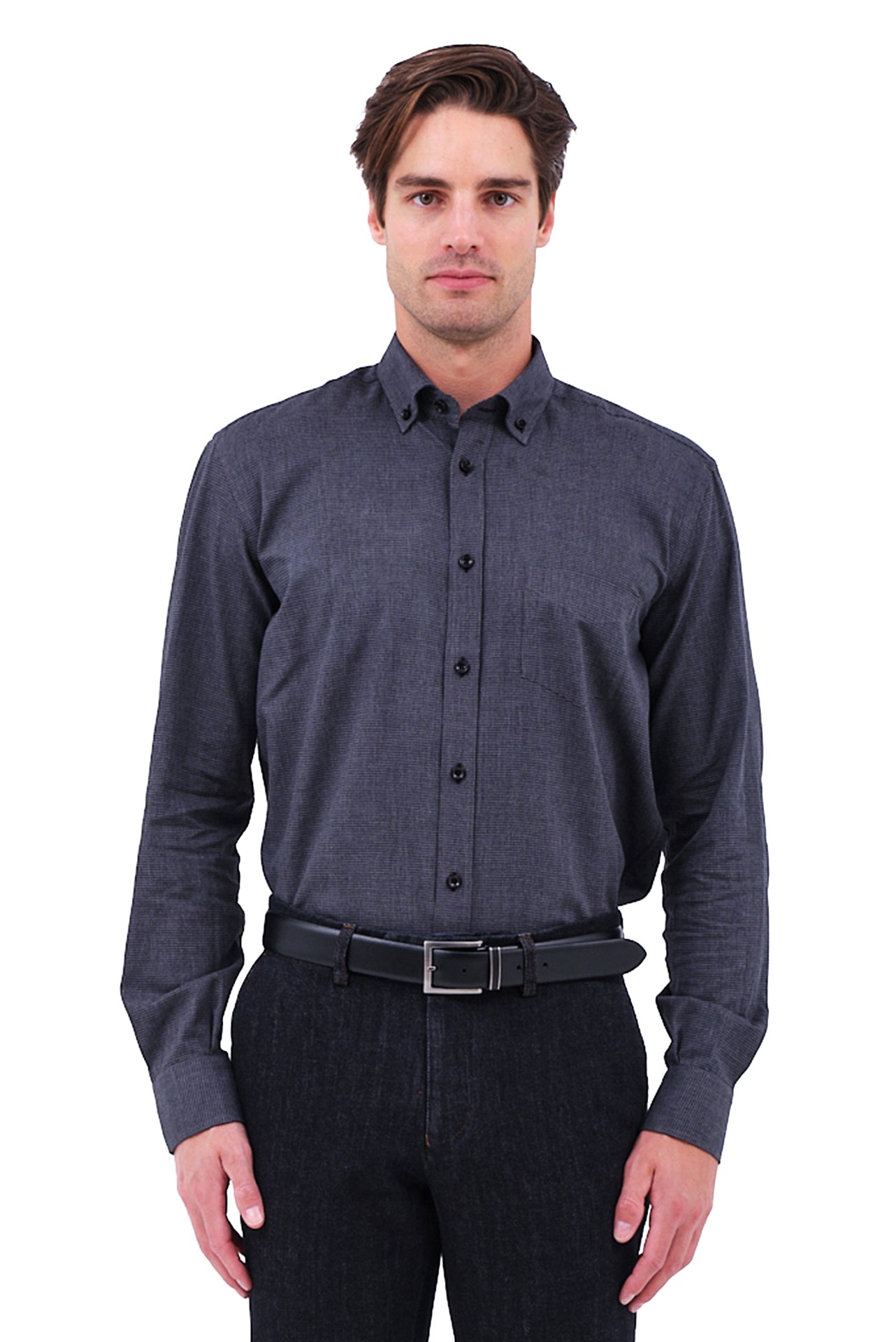 ΑΝΔΡΙΚΟ ΠΟΥΚΑΜΙΣΟ PORTOBELLO'S ΓΚΡΙ ΣΚΟΥΡΟ ΜΕ ΜΙΚΡΟΣΧΕΔΙΟ ΚΑΙ BUTTON DOWN ΓΙΑΚΑ