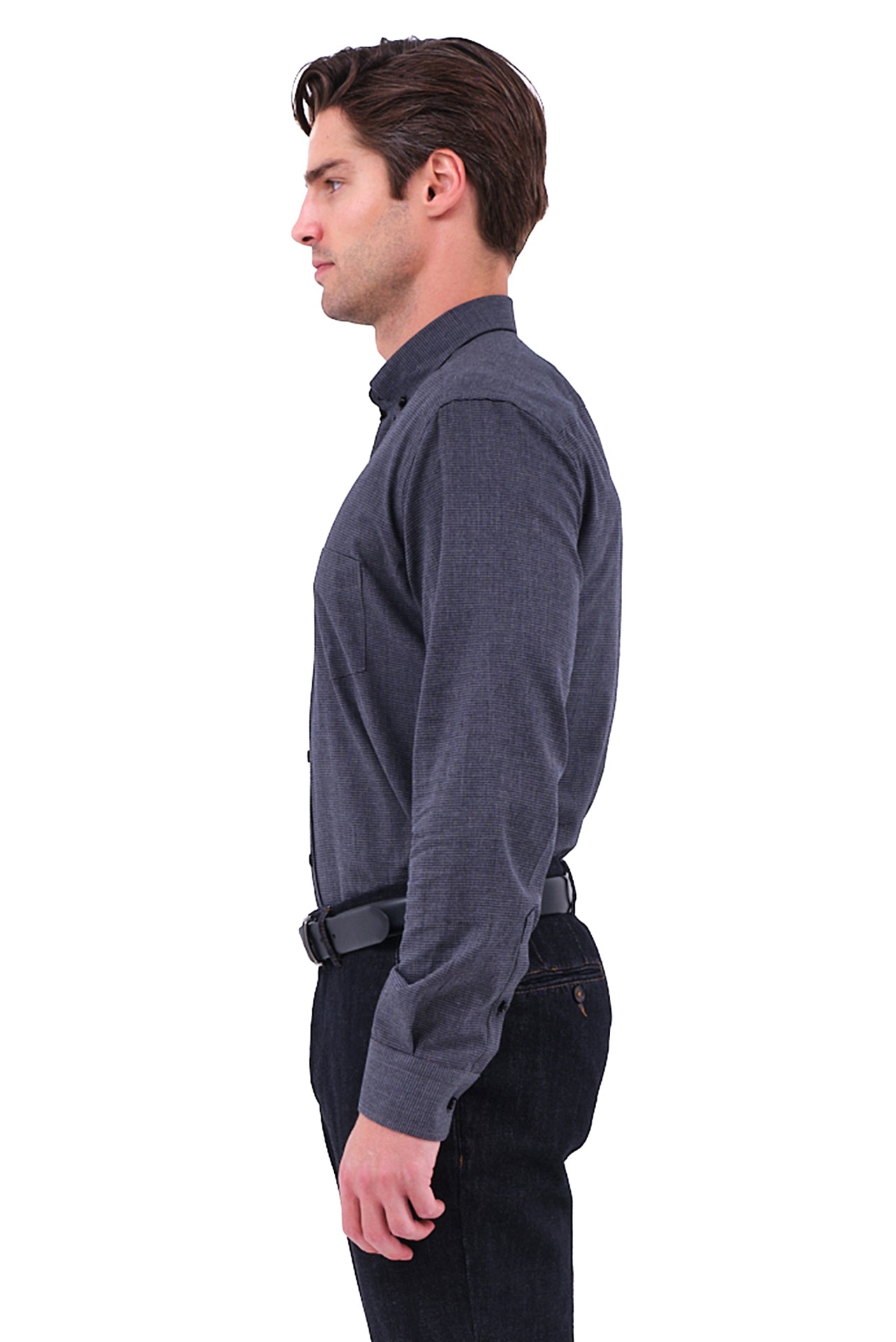 ΑΝΔΡΙΚΟ ΠΟΥΚΑΜΙΣΟ PORTOBELLO'S ΓΚΡΙ ΣΚΟΥΡΟ ΜΕ ΜΙΚΡΟΣΧΕΔΙΟ ΚΑΙ BUTTON DOWN ΓΙΑΚΑ