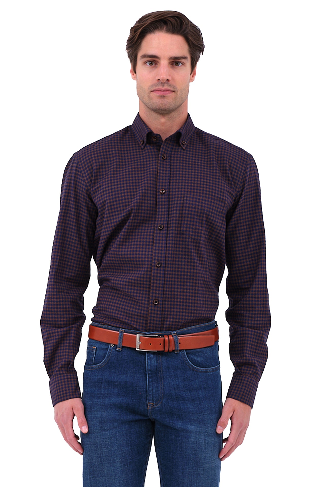 ΑΝΔΡΙΚΟ ΠΟΥΚΑΜΙΣΟ PORTOBELLO'S ΜΕ ΜΙΚΡΑ ΚΑΡΟ ΚΑΦΕ ΜΠΛΕ ΚΑΙ BUTTON DOWN ΓΙΑΚΑ