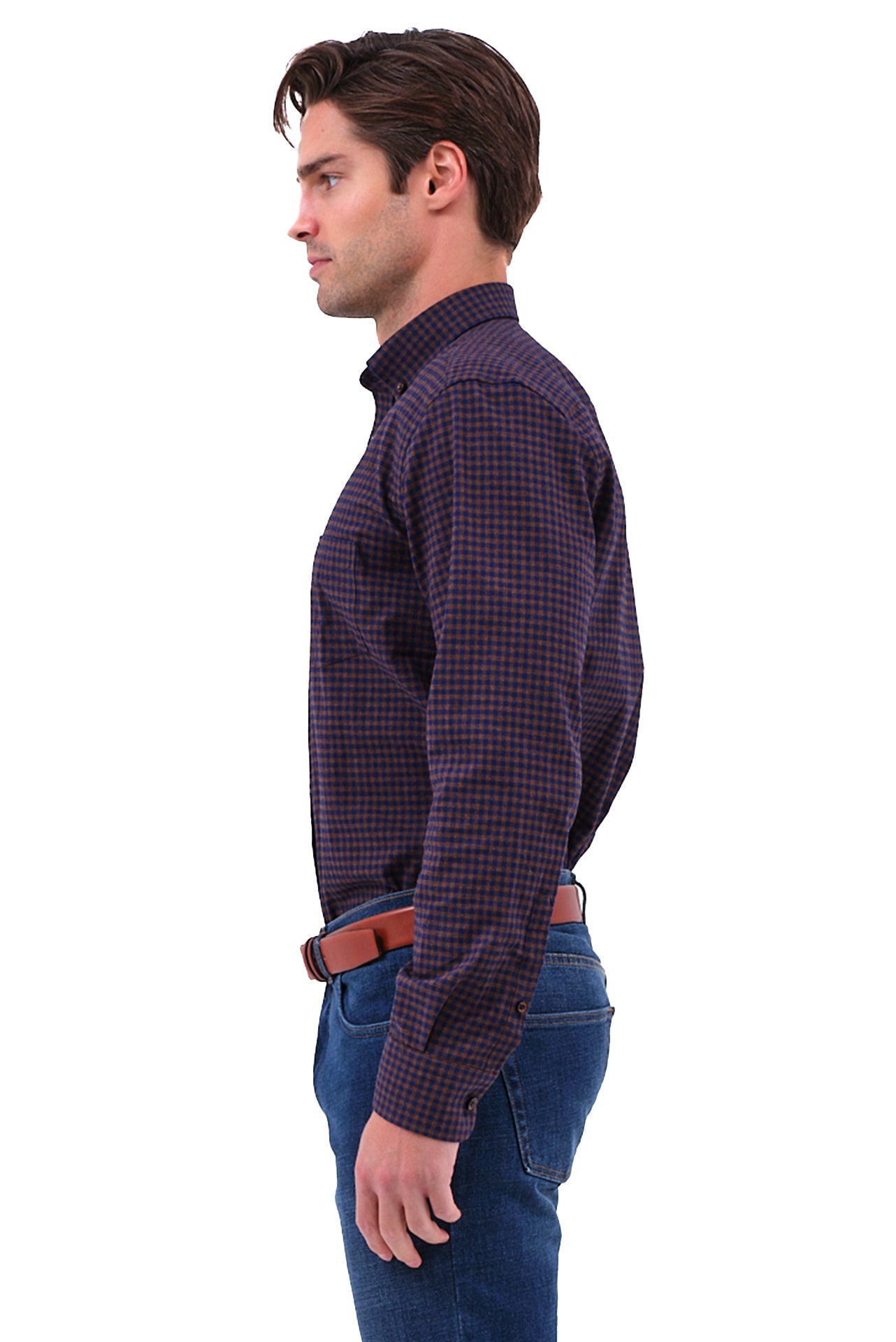 ΑΝΔΡΙΚΟ ΠΟΥΚΑΜΙΣΟ PORTOBELLO'S ΜΕ ΜΙΚΡΑ ΚΑΡΟ ΚΑΦΕ ΜΠΛΕ ΚΑΙ BUTTON DOWN ΓΙΑΚΑ