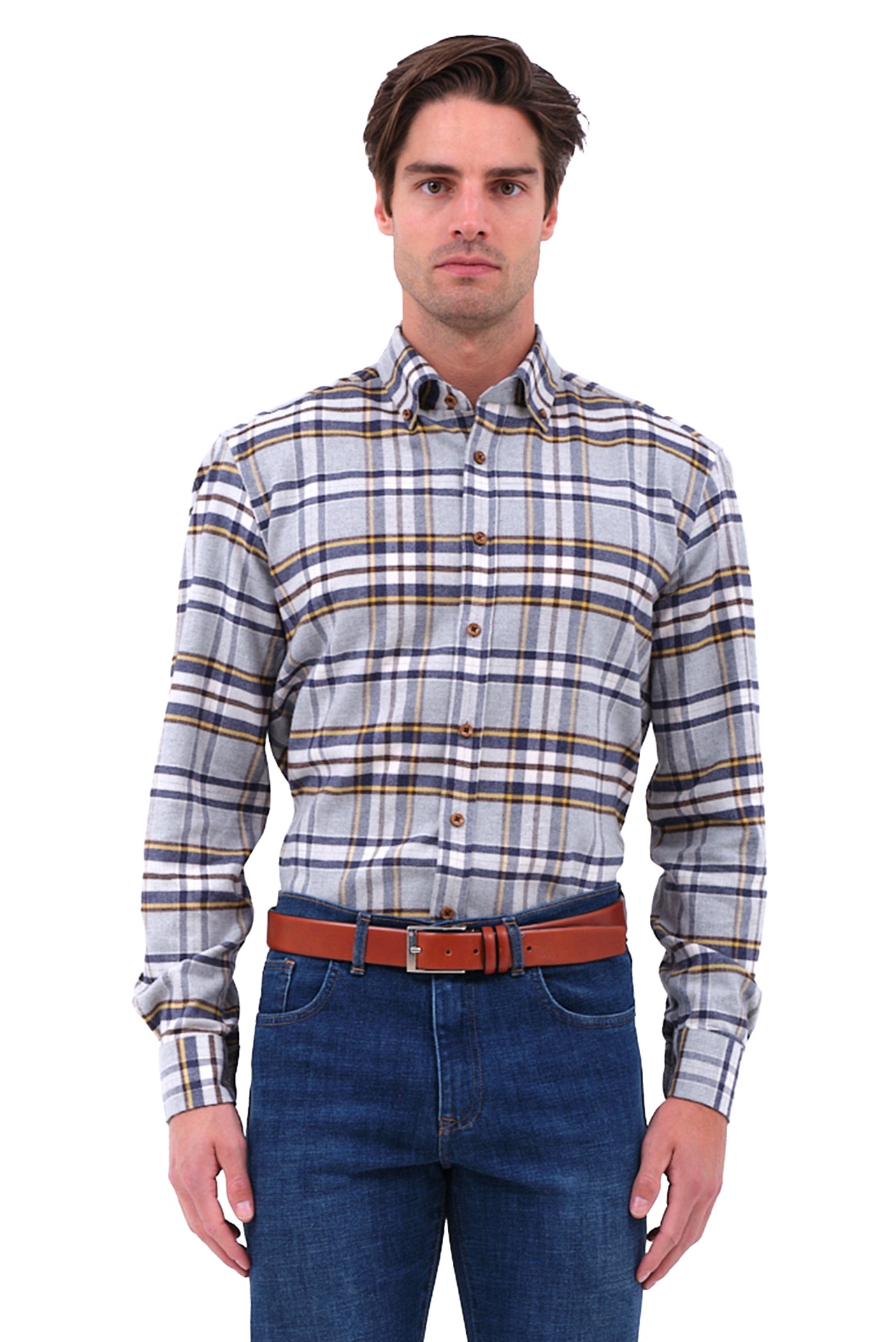 ΑΝΔΡΙΚΟ ΠΟΥΚΑΜΙΣΟ ΦΑΝΕΛΑ PORTOBELLO'S ΚΑΡΟ ΓΚΡΙ ΜΠΛΕ ΜΕ BUTTON DOWN ΓΙΑΚΑ