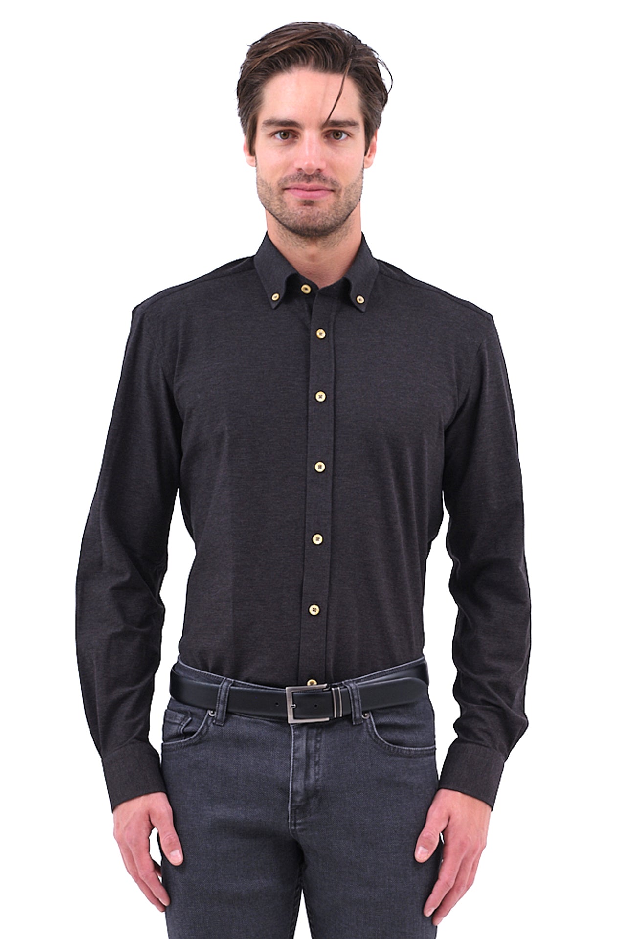 ΑΝΔΡΙΚΟ ΠΟΥΚΑΜΙΣΟ PORTOBELLO'S ΓΚΡΙ ΣΤΟ ΧΡΩΜΑ ΤΟΥ ΓΡΑΦΙΤΗ ΜΕ BUTTON DOWN ΓΙΑΚΑ