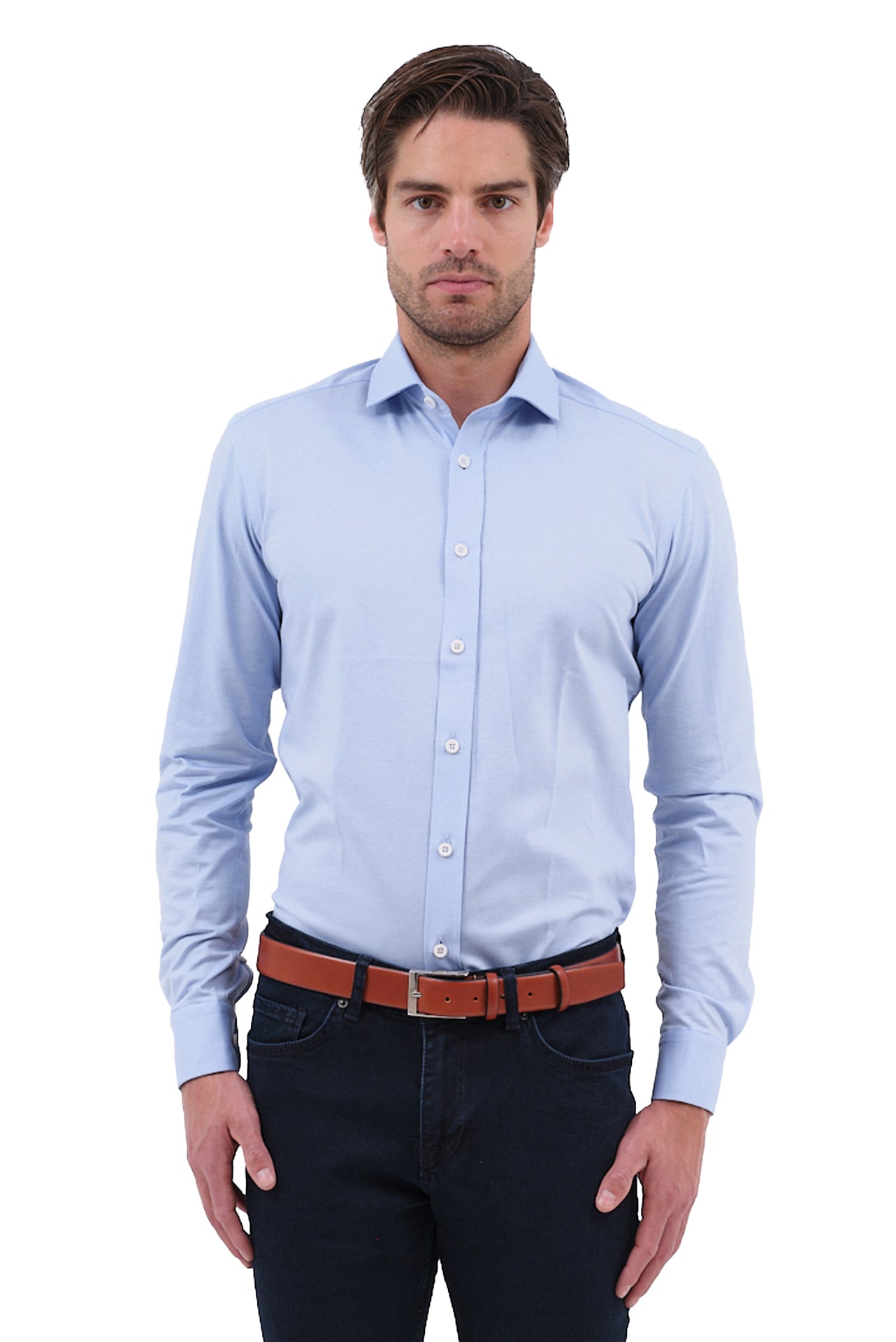 ΑΝΔΡΙΚΟ ΠΟΥΚΑΜΙΣΟ PORTOBELLO'S ΣΕ ΣΙΕΛ ΧΡΩΜΑ ΚΑΙ REX ΓΙΑΚΑ SLIM FIT