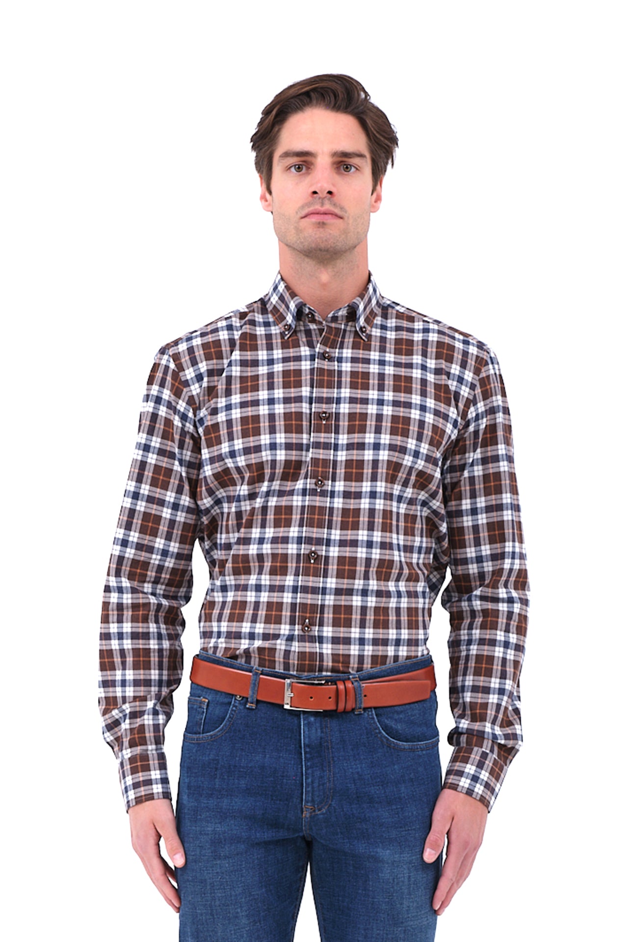 ΑΝΔΡΙΚΟ ΠΟΥΚΑΜΙΣΟ PORTOBELLO'S ΚΑΡΟ ΚΑΦΕ ΜΠΛΕ ΜΕ BUTTON DOWN ΓΙΑΚΑ