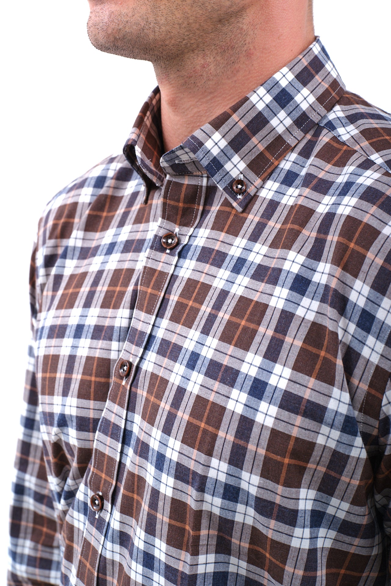 ΑΝΔΡΙΚΟ ΠΟΥΚΑΜΙΣΟ PORTOBELLO'S ΚΑΡΟ ΚΑΦΕ ΜΠΛΕ ΜΕ BUTTON DOWN ΓΙΑΚΑ