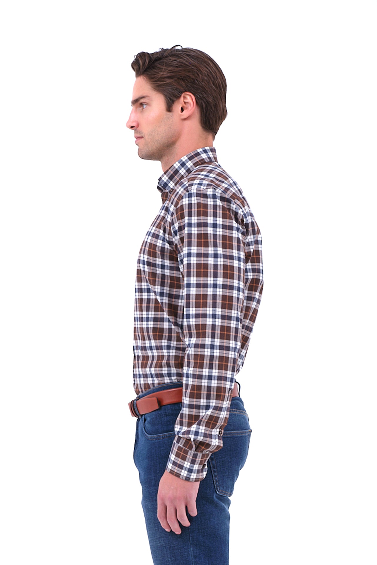 ΑΝΔΡΙΚΟ ΠΟΥΚΑΜΙΣΟ PORTOBELLO'S ΚΑΡΟ ΚΑΦΕ ΜΠΛΕ ΜΕ BUTTON DOWN ΓΙΑΚΑ