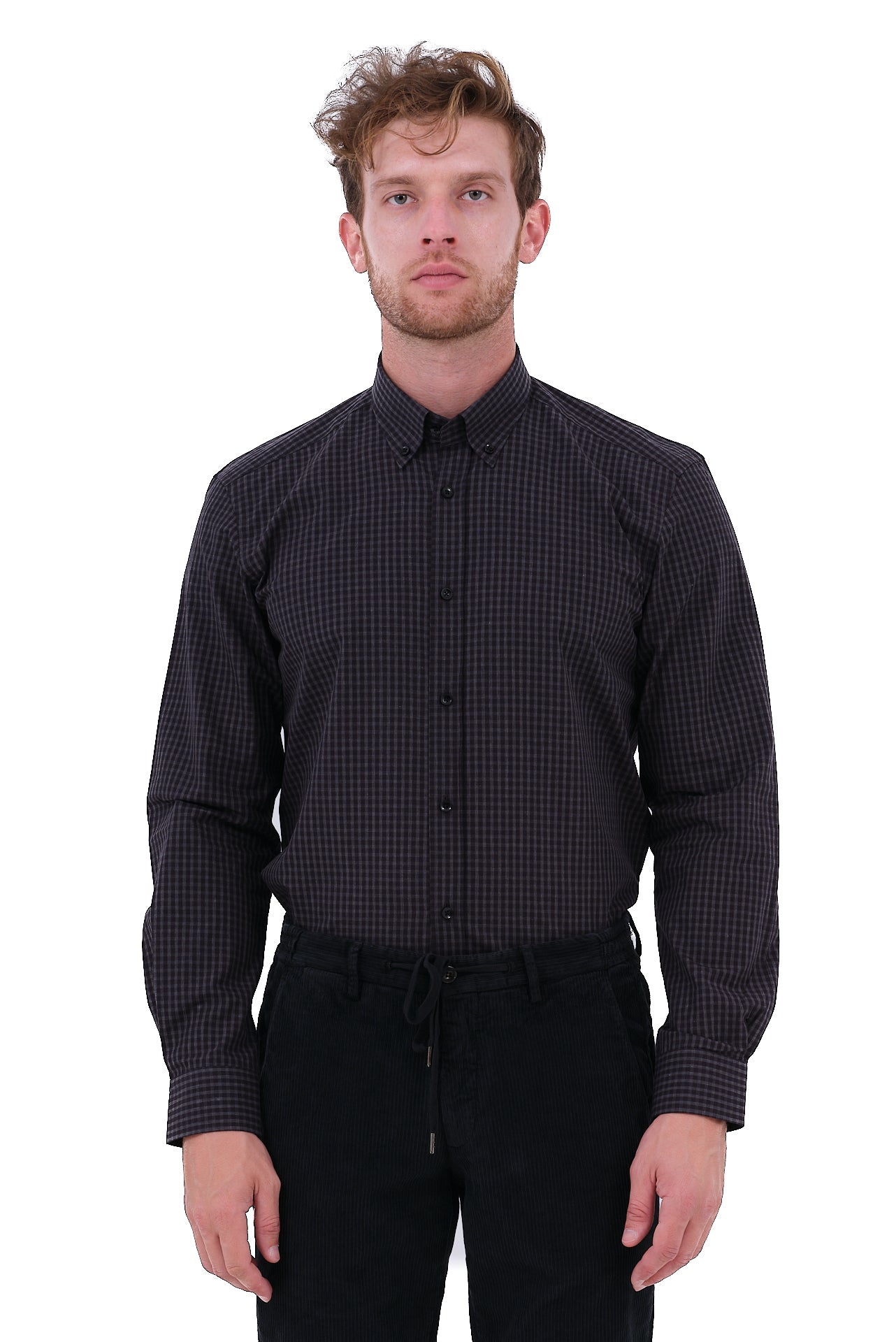 ΑΝΔΡΙΚΟ ΠΟΥΚΑΜΙΣΟ ΚΑΡΟ PORTOBELLO'S ΣΕ ΜΑΥΡΟ-ΓΚΡΙ ΧΡΩΜΑ ΜΕ BUTTON DOWN ΓΙΑΚΑ