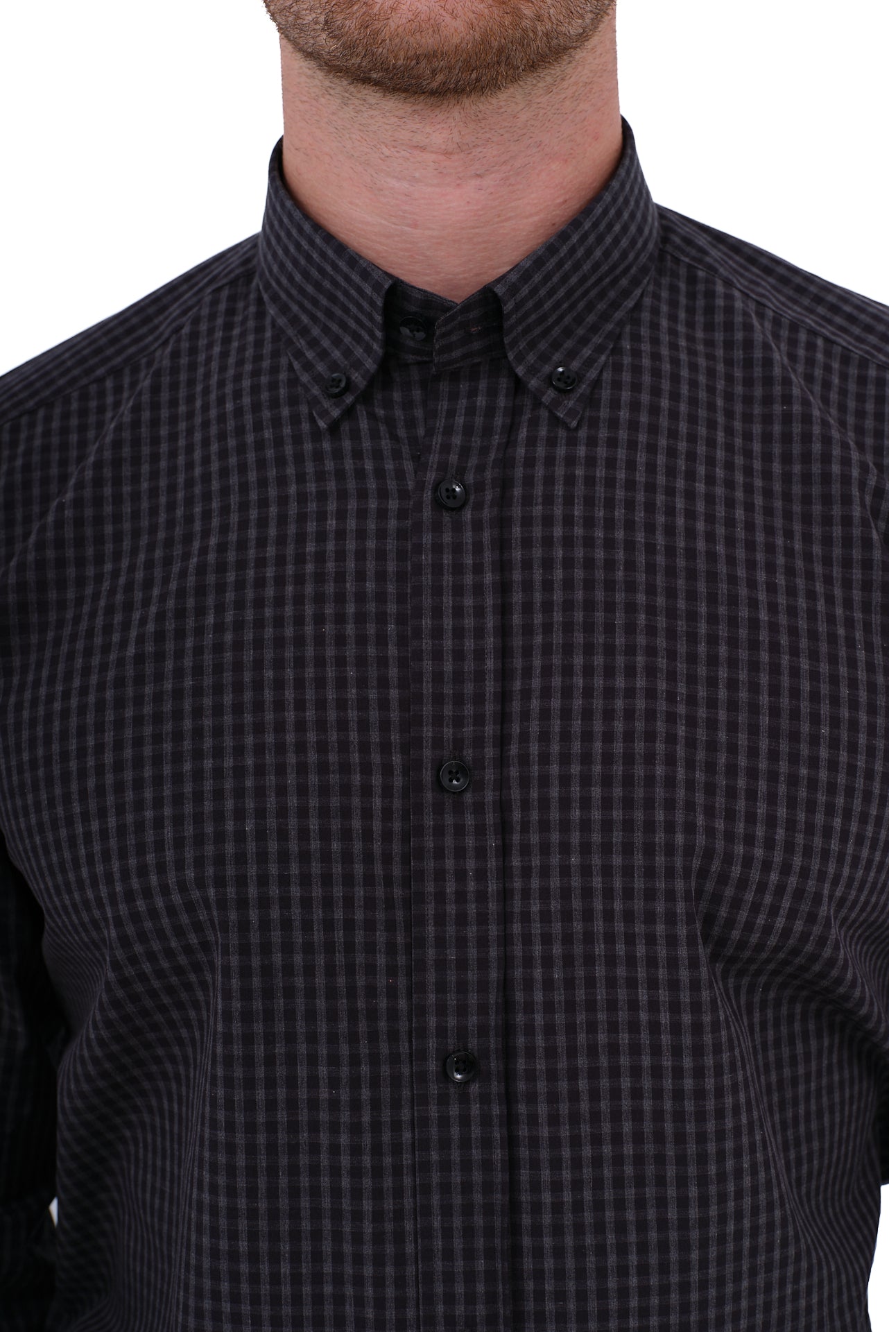 ΑΝΔΡΙΚΟ ΠΟΥΚΑΜΙΣΟ ΚΑΡΟ PORTOBELLO'S ΣΕ ΜΑΥΡΟ-ΓΚΡΙ ΧΡΩΜΑ ΜΕ BUTTON DOWN ΓΙΑΚΑ