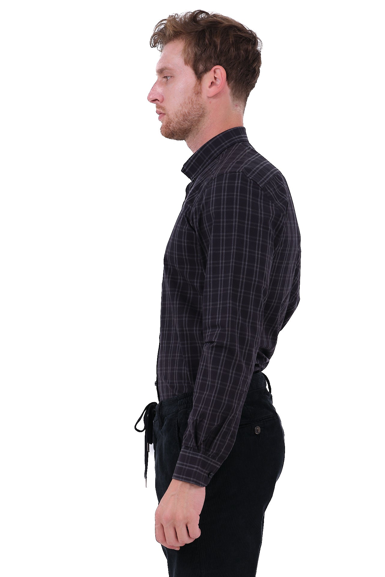 ΑΝΔΡΙΚΟ ΠΟΥΚΑΜΙΣΟ ΚΑΡΟ ΣΕ ΜΑΥΡΟ ΓΚΡΙ ΧΡΩΜΑ ΜΕ BUTTON DOWN ΓΙΑΚΑ