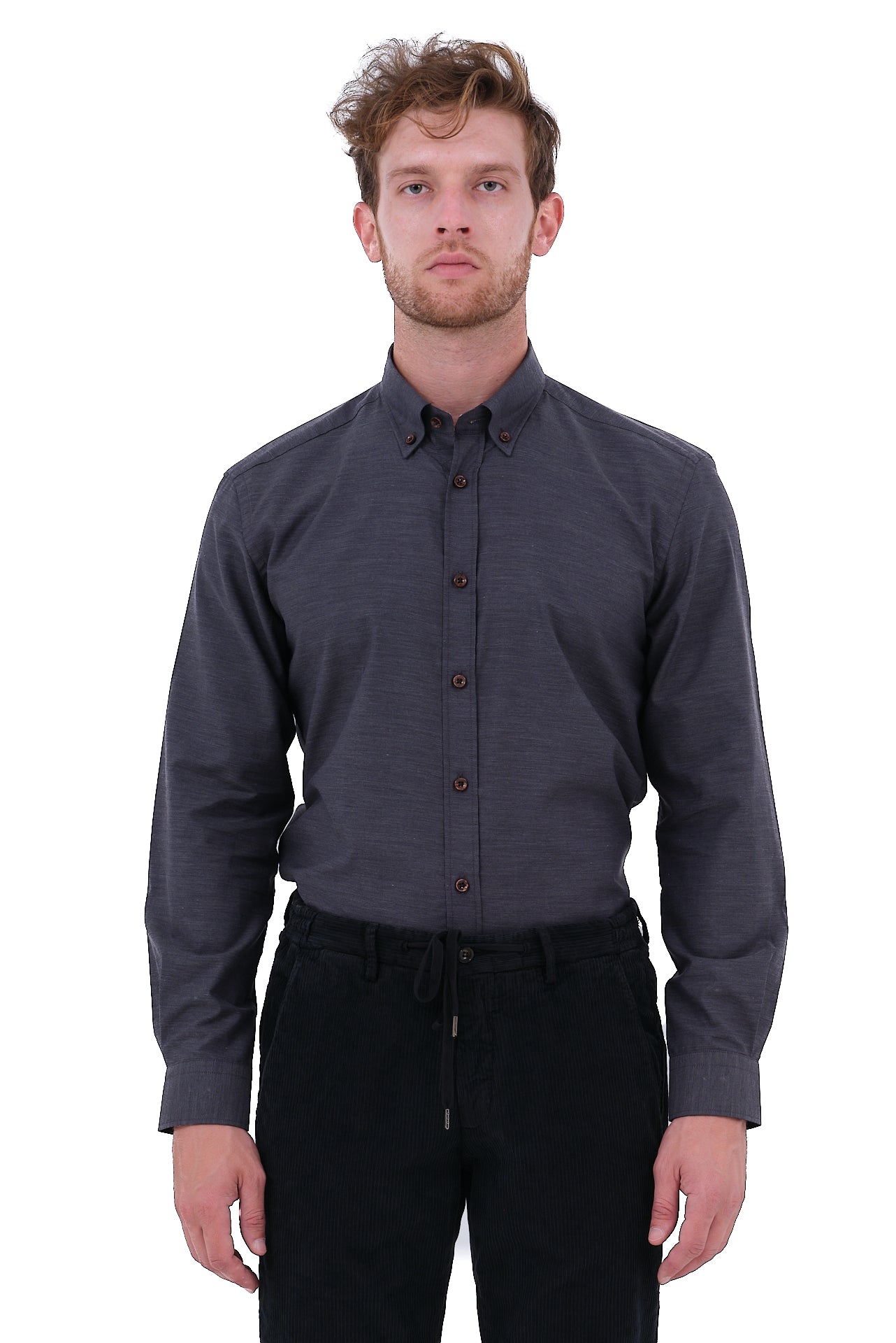 ΑΝΔΡΙΚΟ ΠΟΥΚΑΜΙΣΟ ΣΚΟΥΡΟ ΓΚΡΙ PORTOBELLO'S ΜΕ BUTTON DOWN ΓΙΑΚΑ