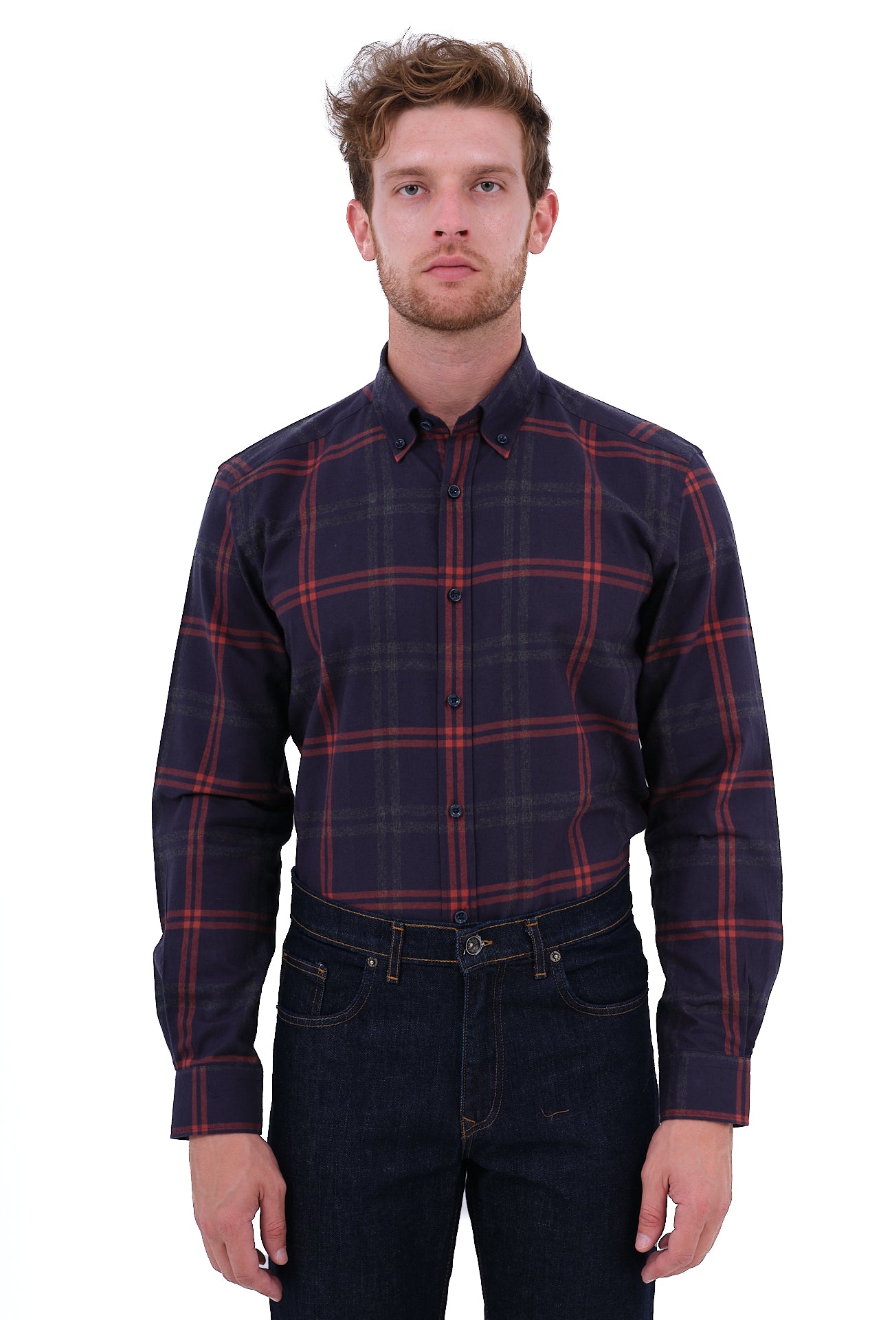 ΑΝΔΡΙΚΟ ΠΟΥΚΑΜΙΣΟ ΚΑΡΟ PORTOBELLO'S ΜΠΛΕ ΜΕ ΚΟΚΚΙΝΕΣ ΛΕΠΤΟΜΕΡΕΙΕΣ ΚΑΙ BUTTON DOWN ΓΙΑΚΑ