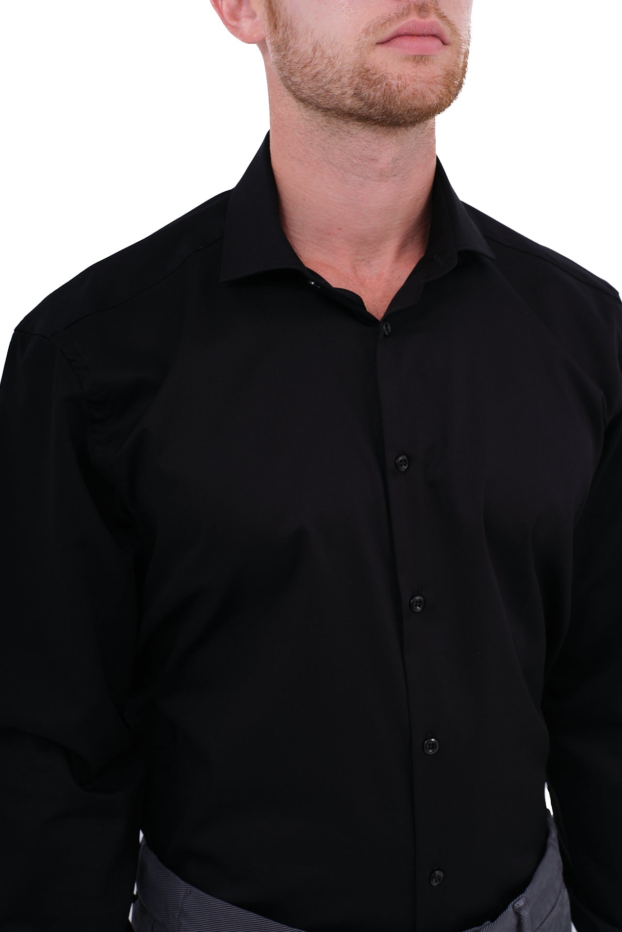 ΑΝΔΡΙΚΟ ΠΟΥΚΑΜΙΣΟ ΜΑΥΡΟ ΜΟΝΟΧΡΩΜΟ PORTOBELLO'S ΜΕ REX ΓΙΑΚΑ REGULAR FIT