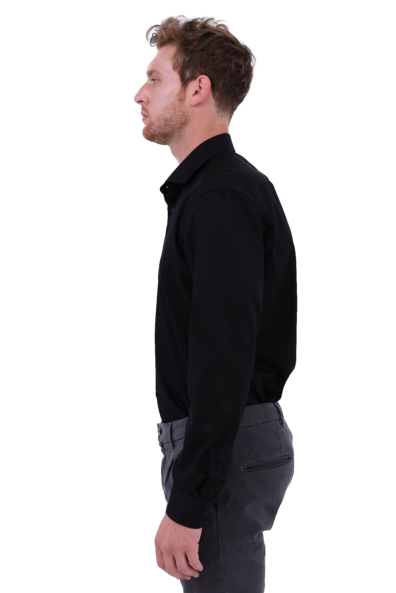 ΑΝΔΡΙΚΟ ΠΟΥΚΑΜΙΣΟ ΜΑΥΡΟ ΜΟΝΟΧΡΩΜΟ PORTOBELLO'S ΜΕ REX ΓΙΑΚΑ REGULAR FIT