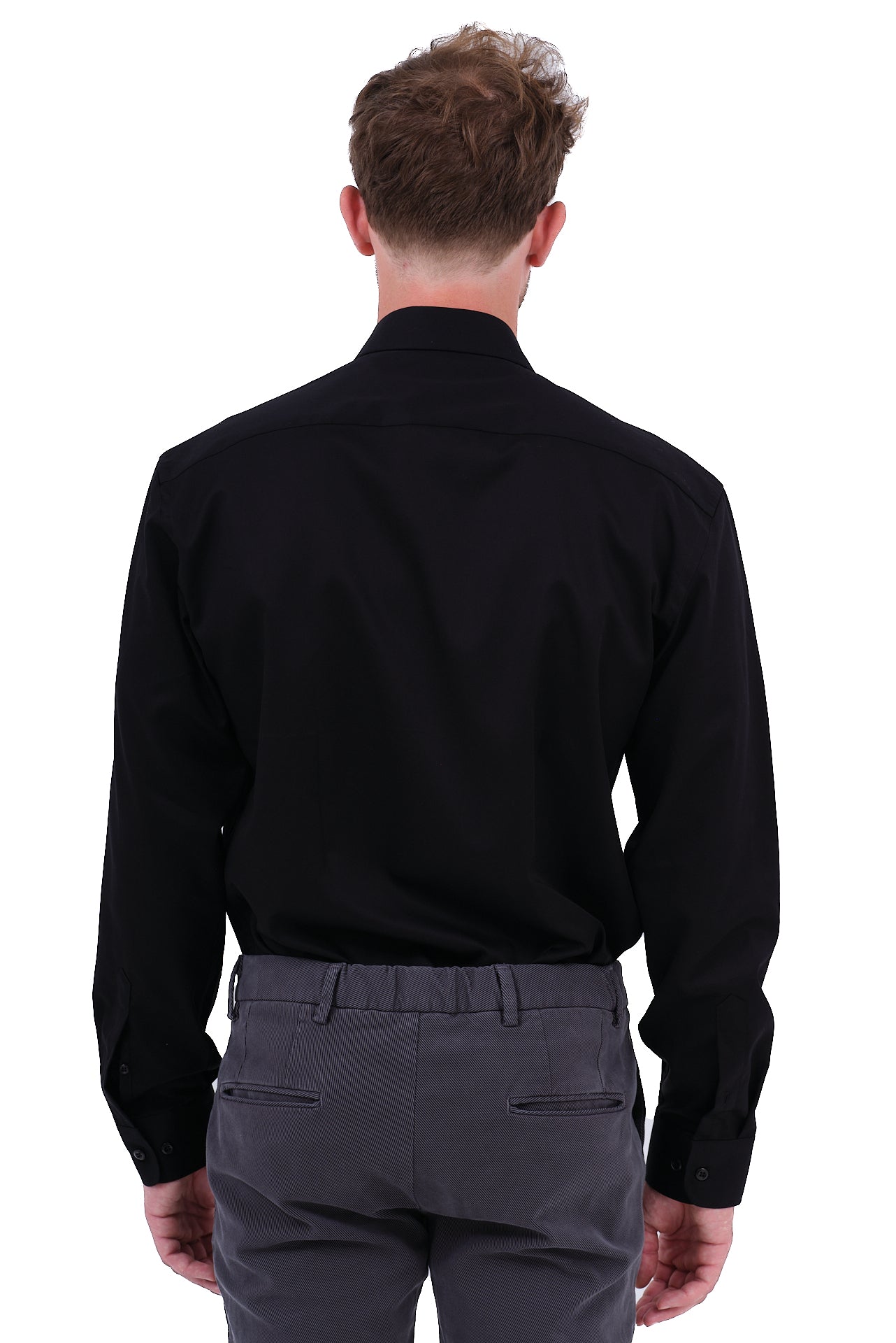 ΑΝΔΡΙΚΟ ΠΟΥΚΑΜΙΣΟ ΜΑΥΡΟ ΜΟΝΟΧΡΩΜΟ PORTOBELLO'S ΜΕ REX ΓΙΑΚΑ REGULAR FIT