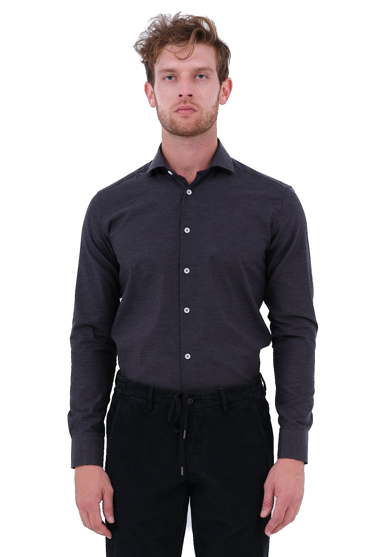 ΑΝΔΡΙΚΟ ΠΟΥΚΑΜΙΣΟ ΣΚΟΥΡΟ ΓΚΡΙ PORTOBELLO'S ΜΕ REX ΓΙΑΚΑ SLIM FIT